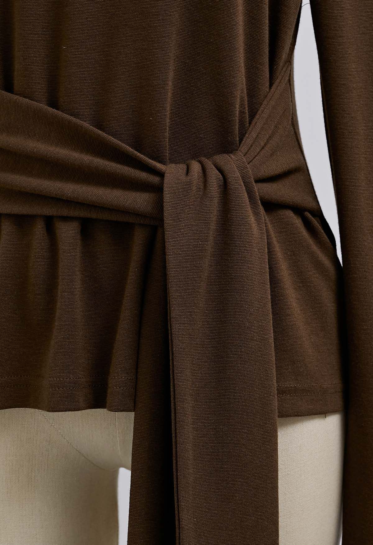 Embrace Softness Tie-Waist Cotton Top in Brown