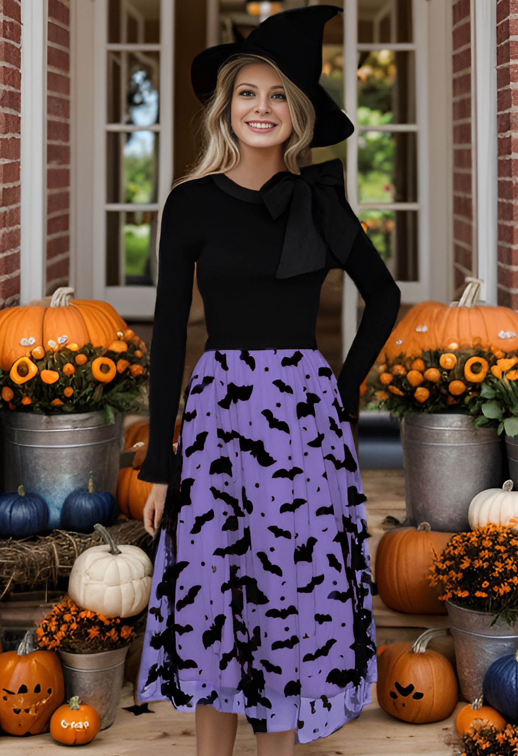 Velvet Bats Mesh Tulle Midi Skirt in Purple