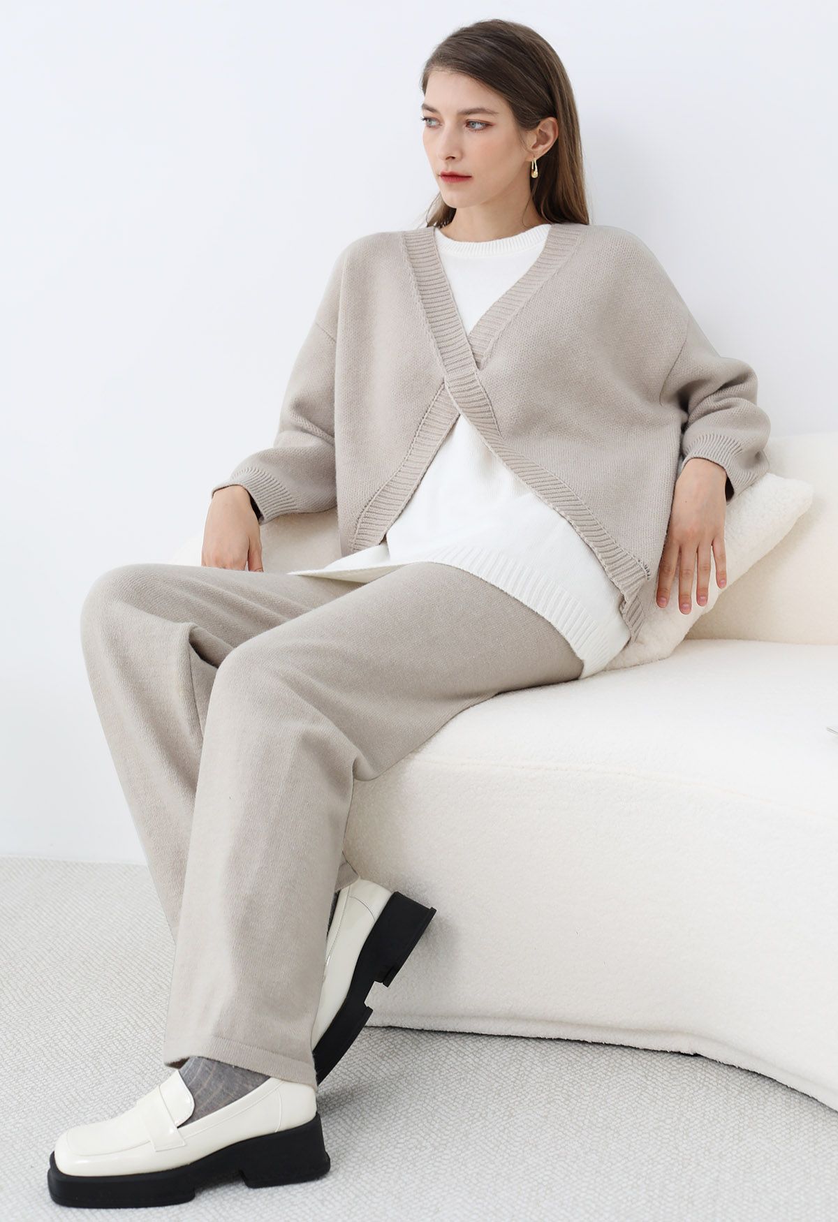 Leisurely Fake Two-Piece Knit Sweater and Pants Set in Linen