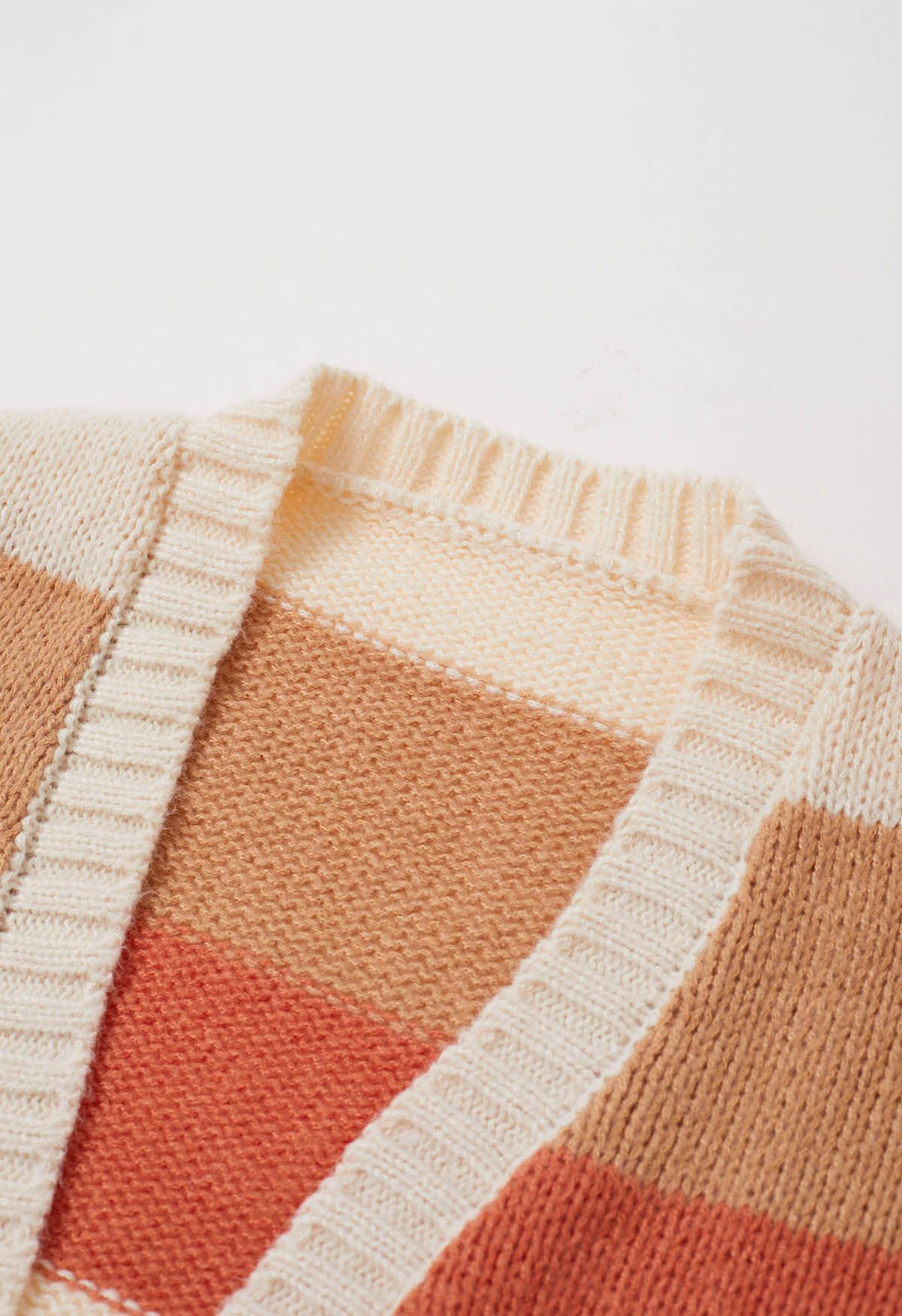 Warm Hues Color Block Puff Sleeve Knit Cardigan