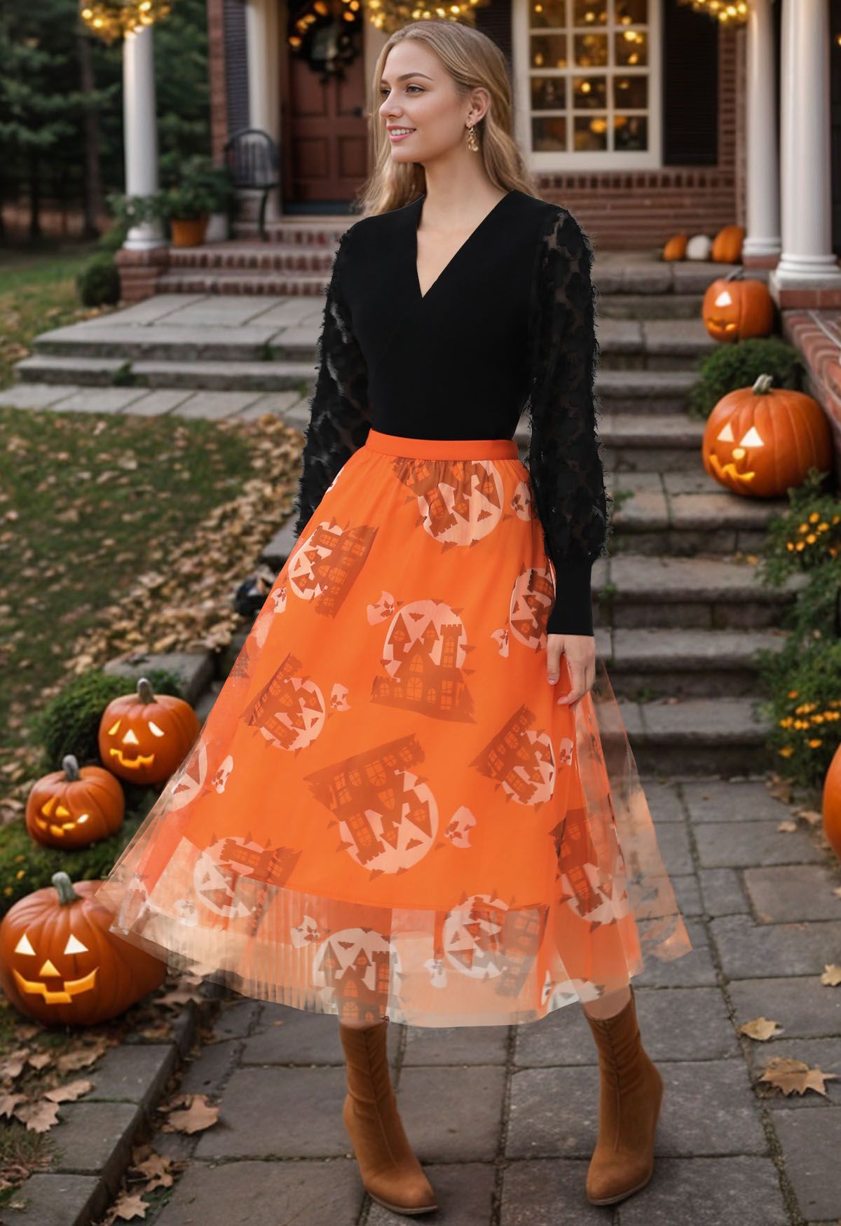 Vibrant Orange Haunted Castle Tulle Skirt