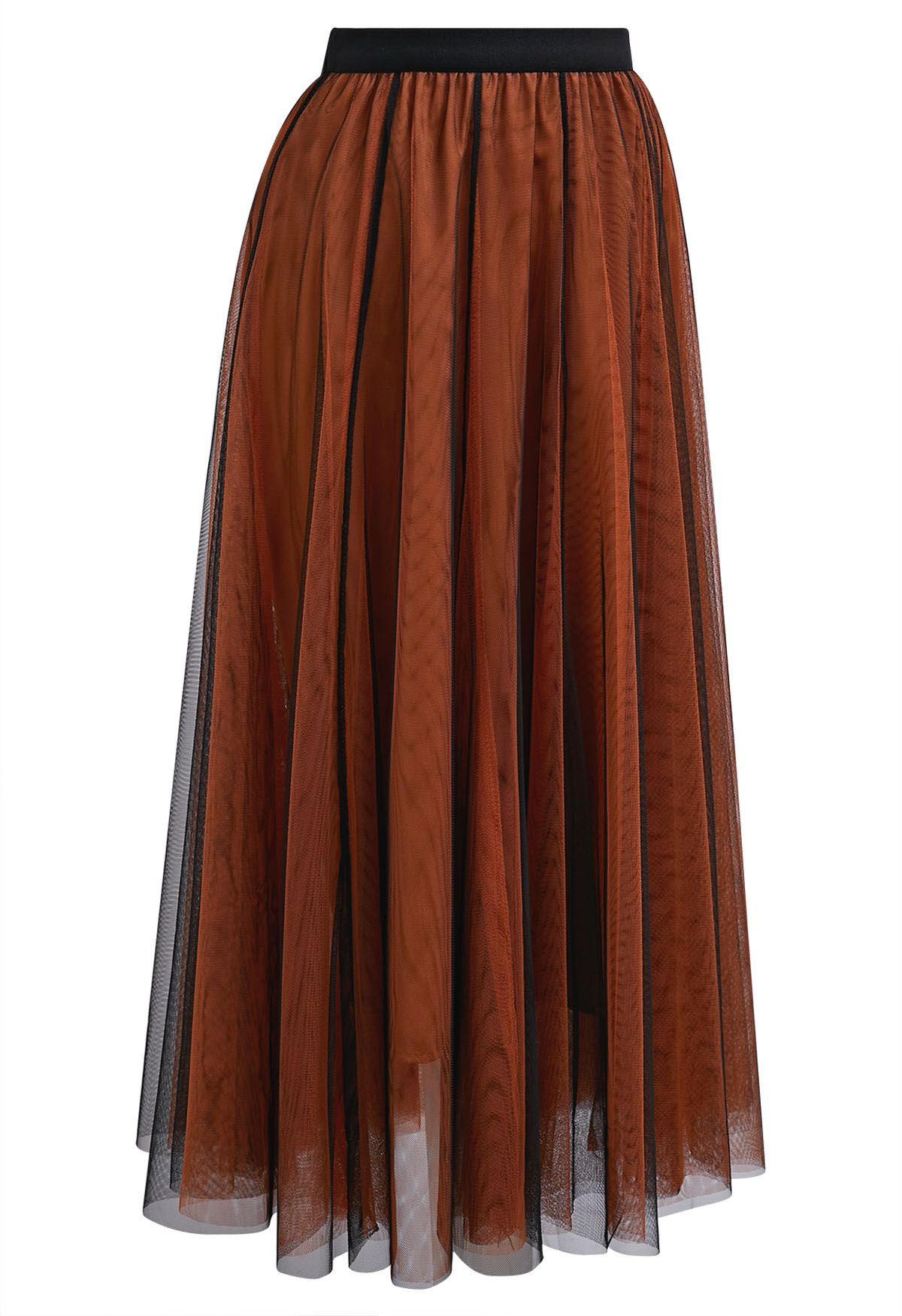 Mixture Color Panelled Tulle Maxi Skirt in Orange