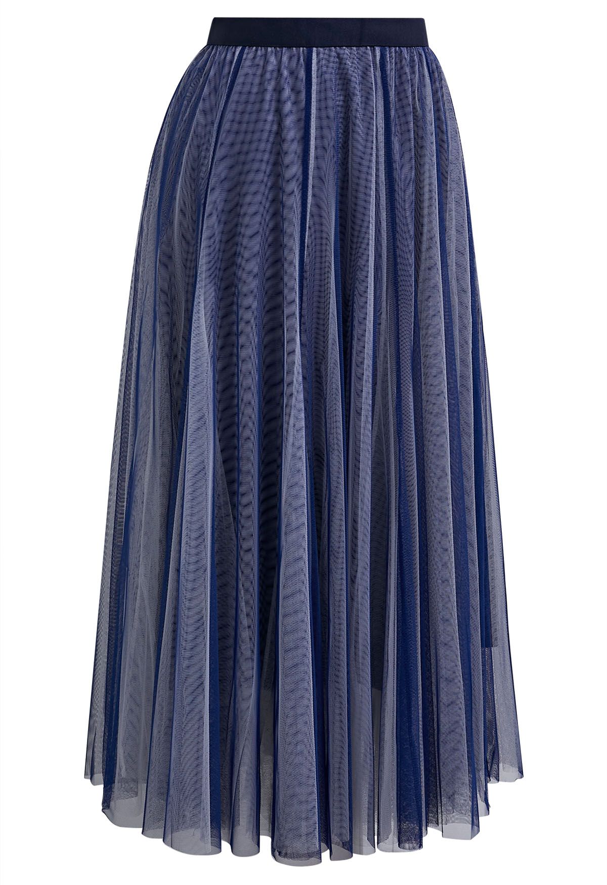 Mixture Color Panelled Tulle Maxi Skirt in Indigo