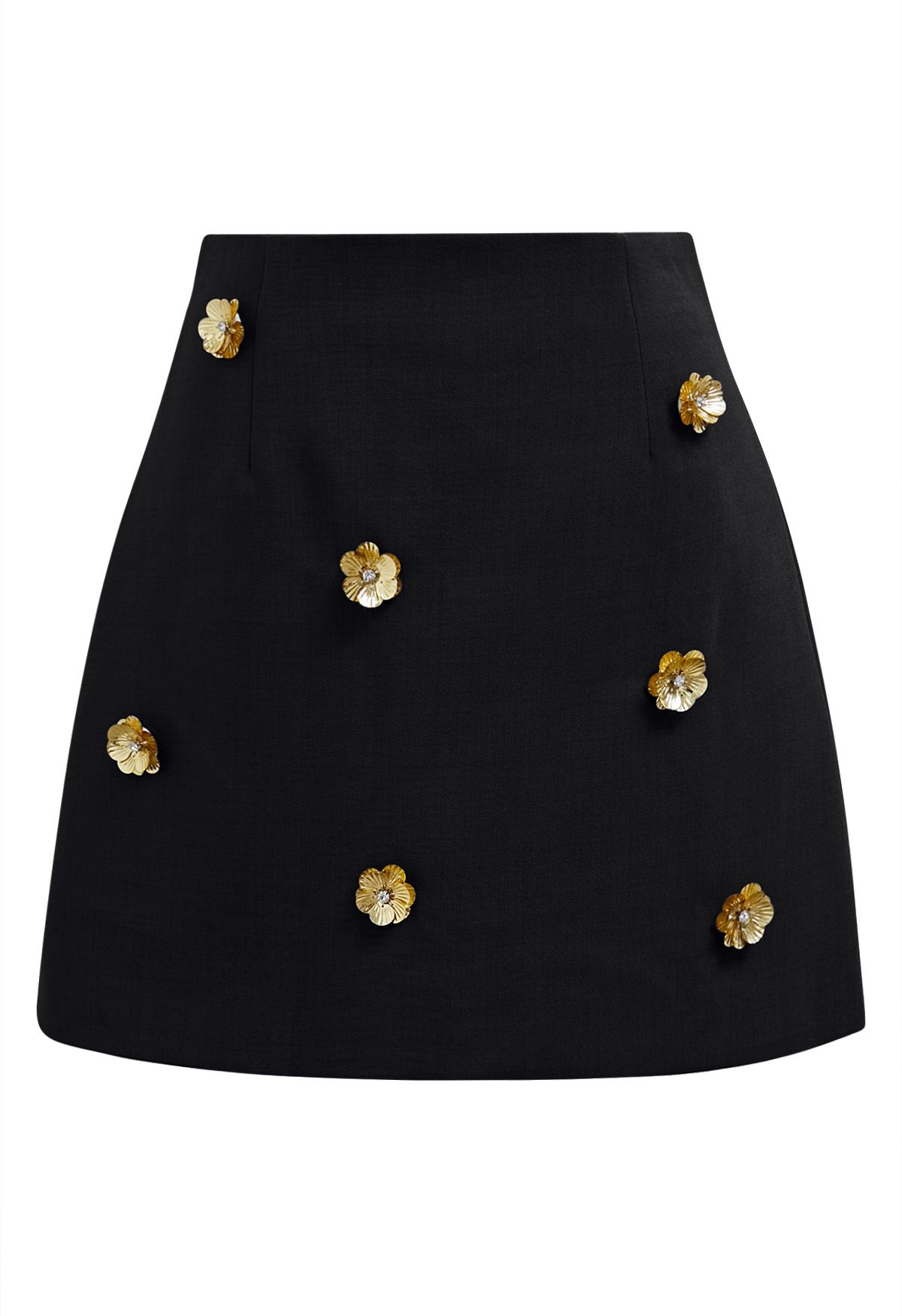 3D Golden Flower Embellished Mini Skirt in Black