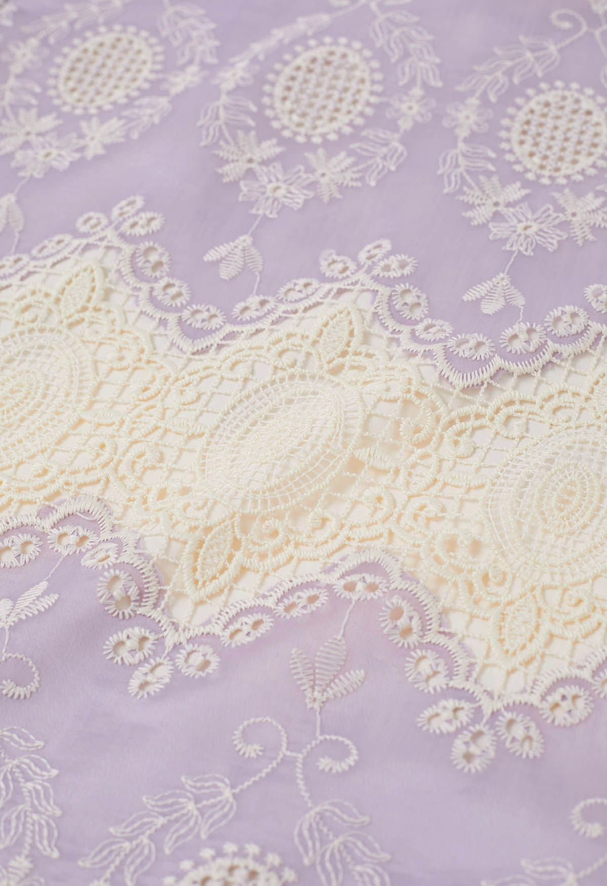 Embroidered Lace Zigzag Hemline Top in Lilac