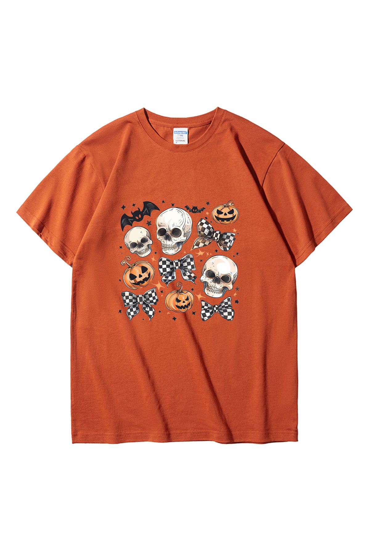 Skulls and Checkered Bows Pattern T-Shirt