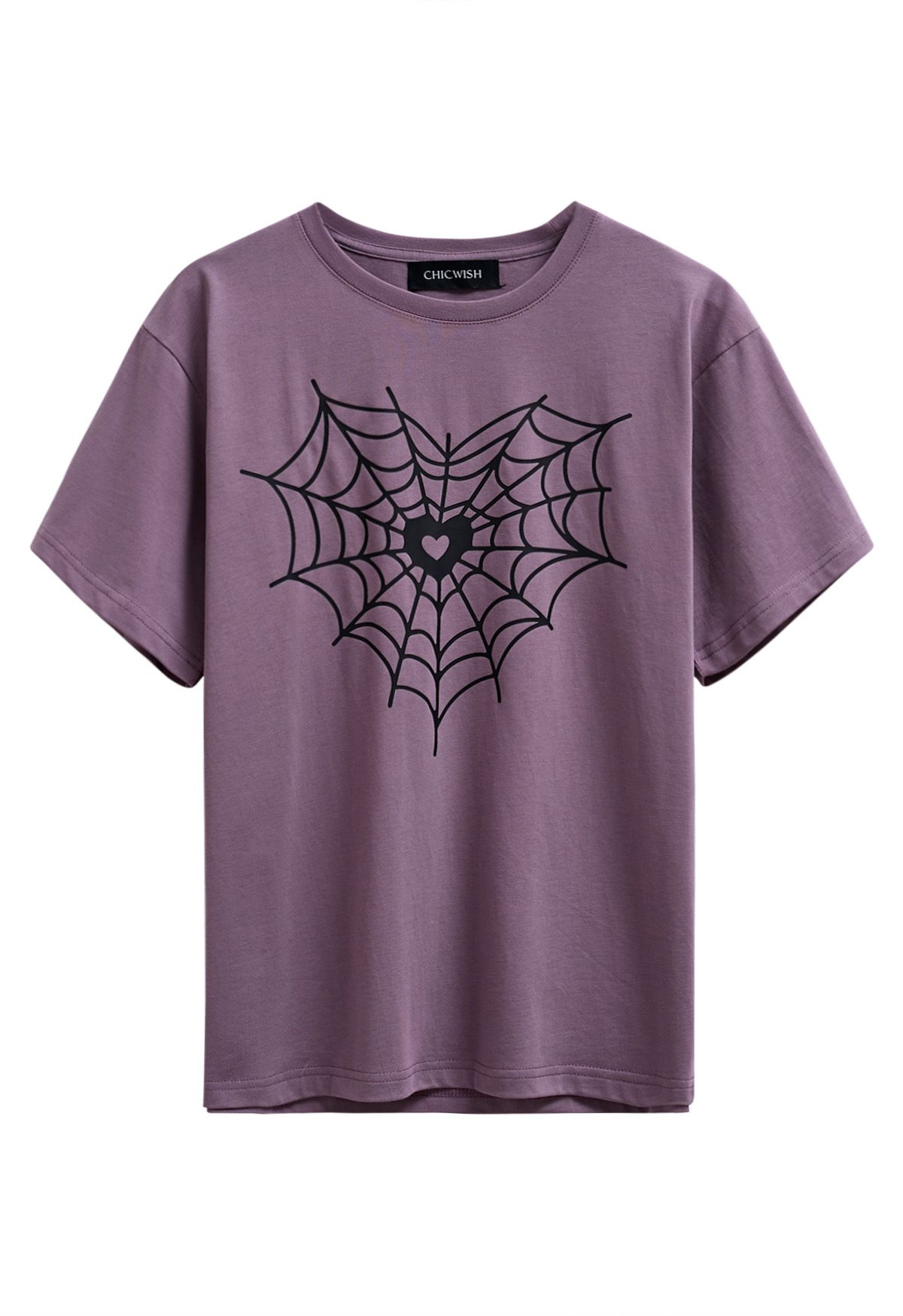 Black Heart Spider Web Pattern T-Shirt