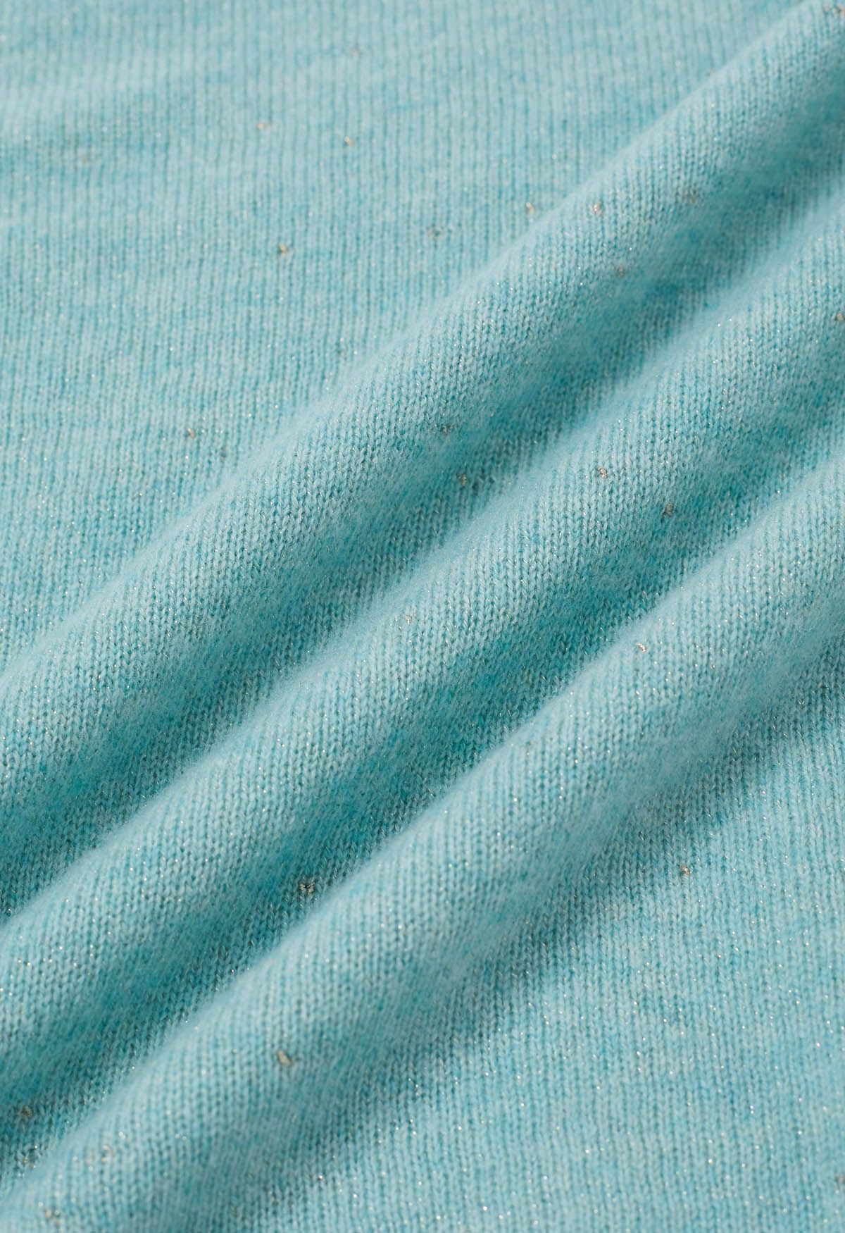 Integral Metallic Thread Mock Neck Wool Sweater in Mint