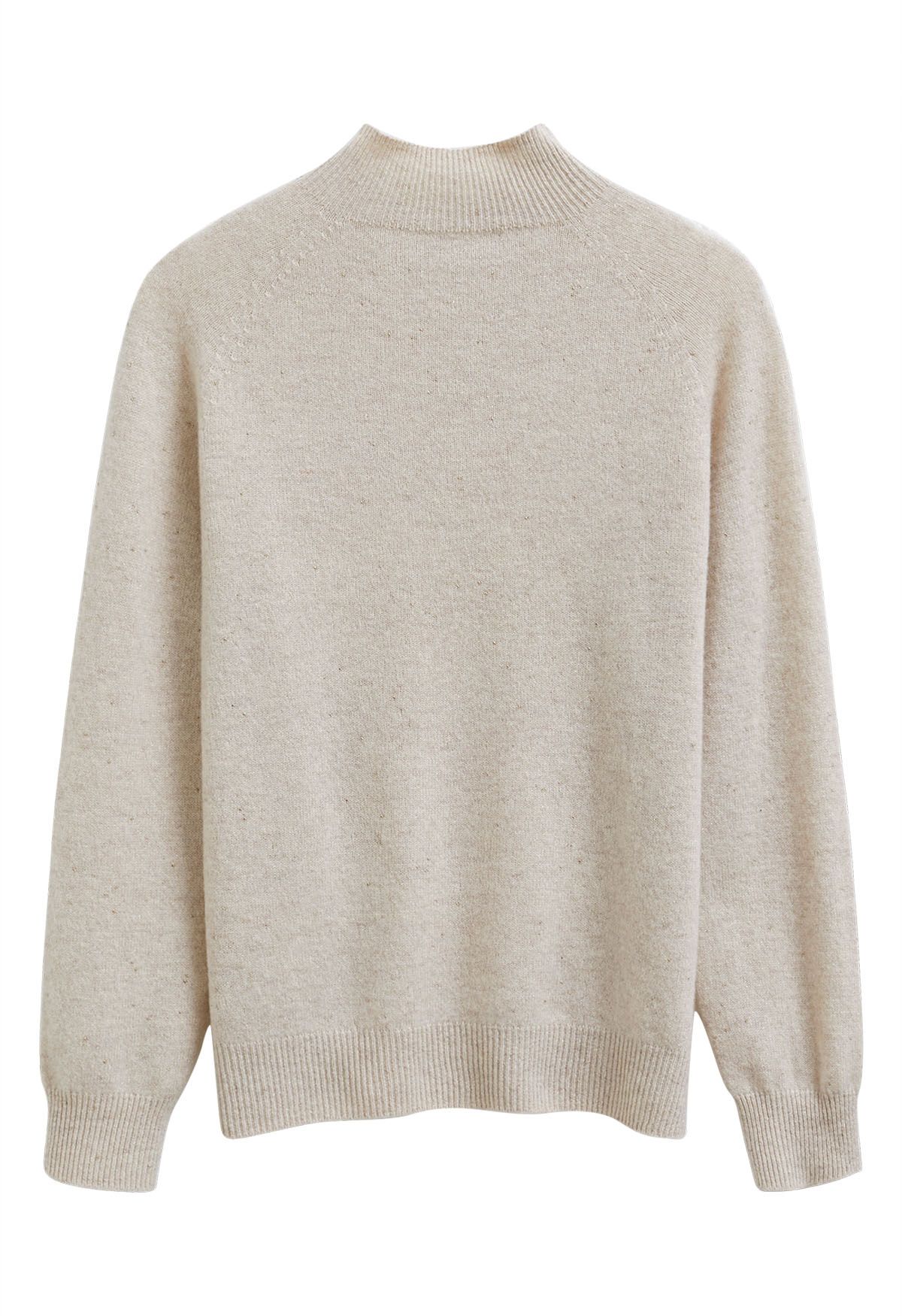 Integral Metallic Thread Mock Neck Wool Sweater in Oatmeal