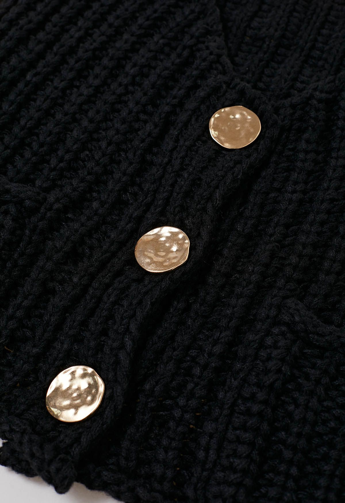 Bold Golden Buttons Patch Pocket Chunky Knit Vest in Black