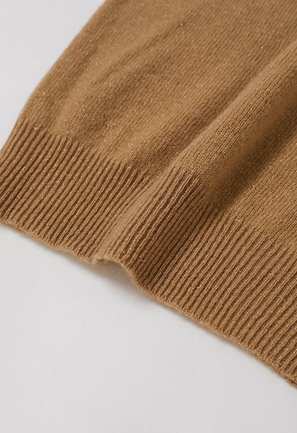 Integral Metallic Thread Mock Neck Wool Sweater in Caramel