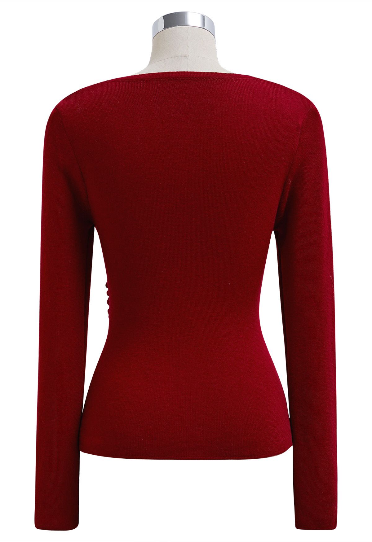 Artful Crisscross V-Neck Long Sleeve Knit Top in Red