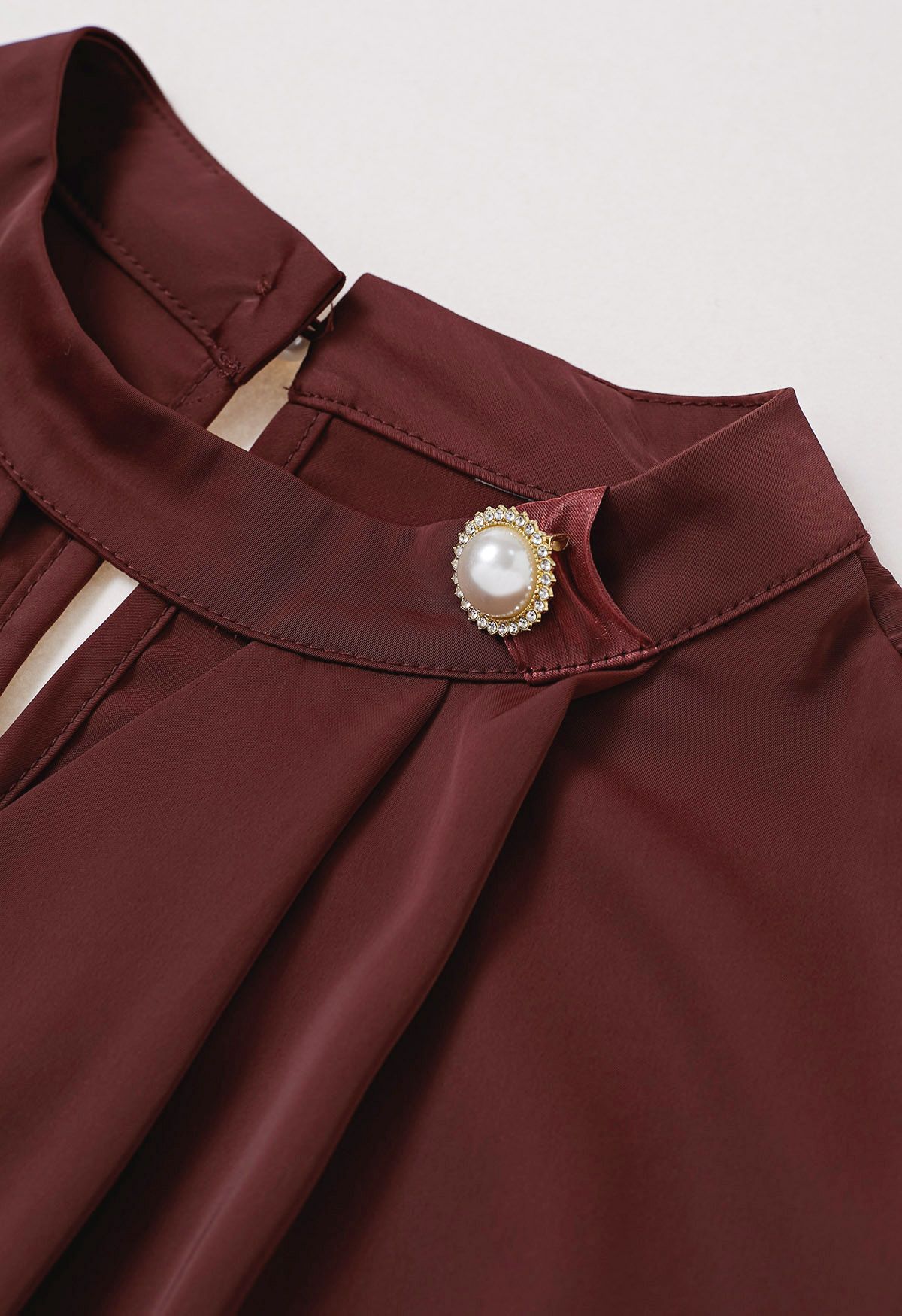 Pearly Organza Bowknot Satin Top in Burgundy