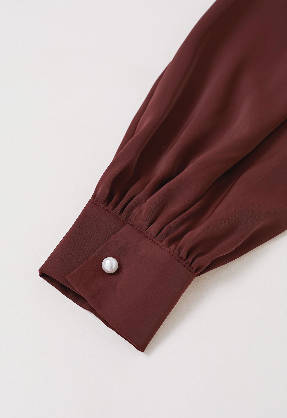 Pearly Organza Bowknot Satin Top in Burgundy