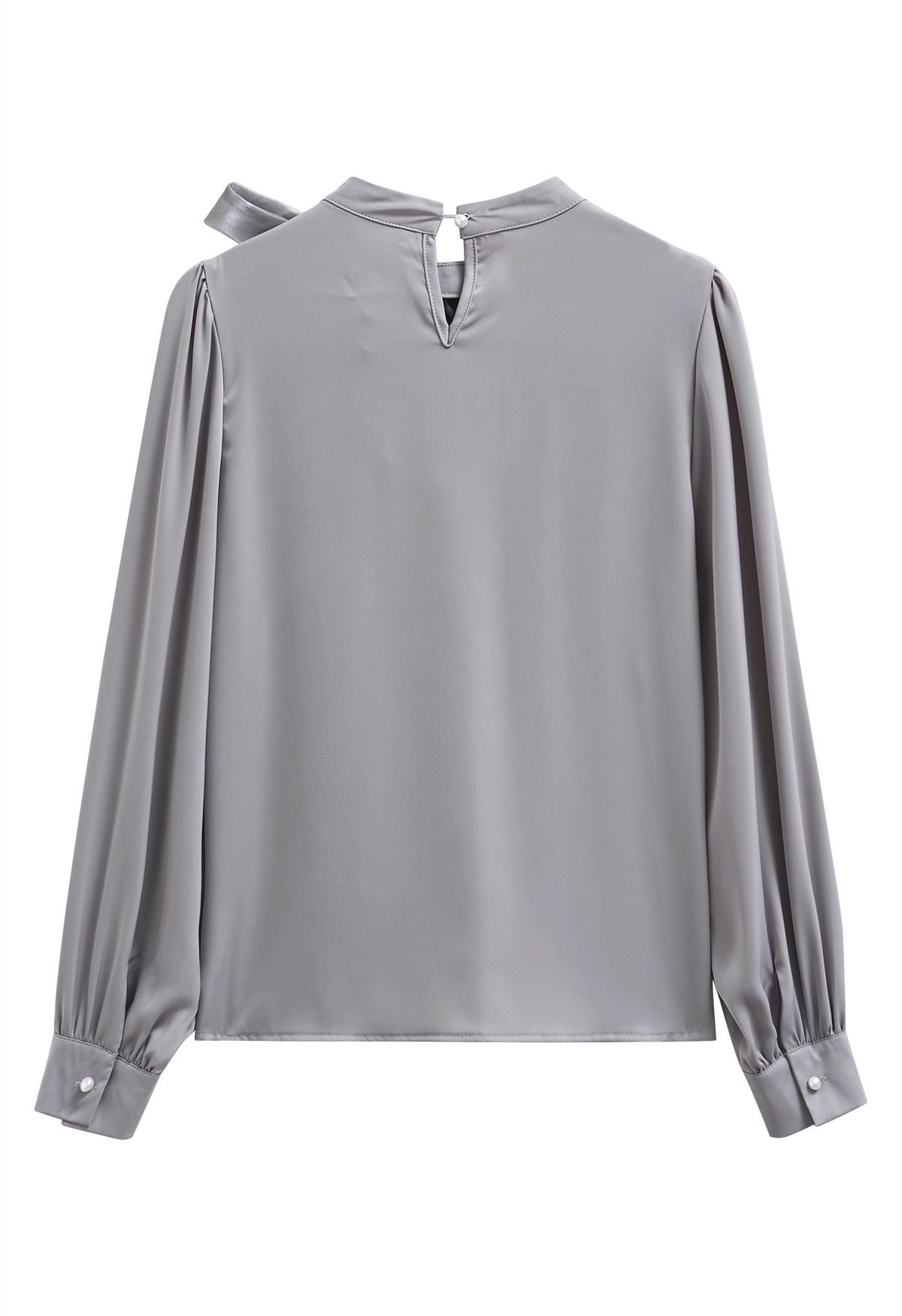 Pearly Organza Bowknot Satin Top in Grey