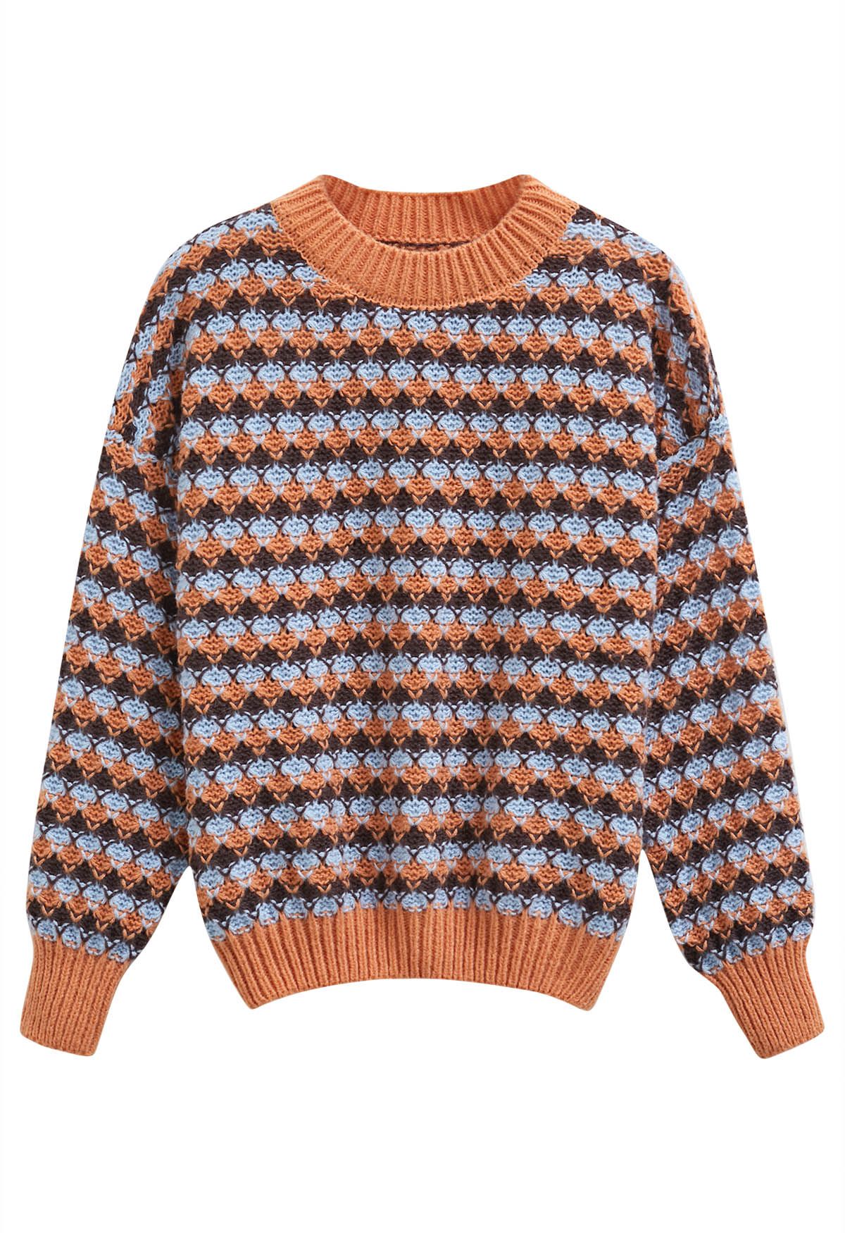 Fall Tones Geometric Pattern Knit Sweater