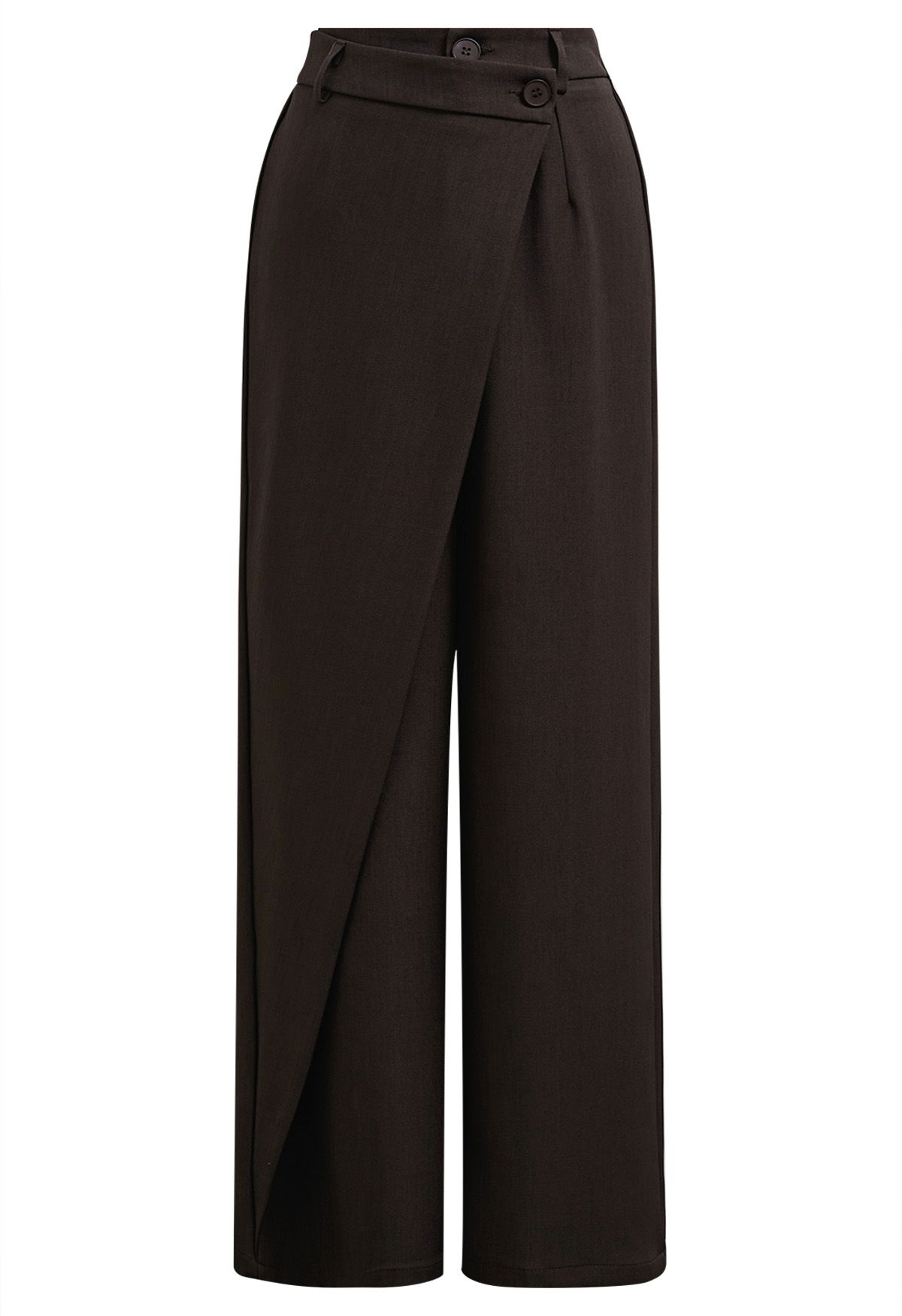 Asymmetric Flap Buttoned Straight-Leg Pants in Chocolate