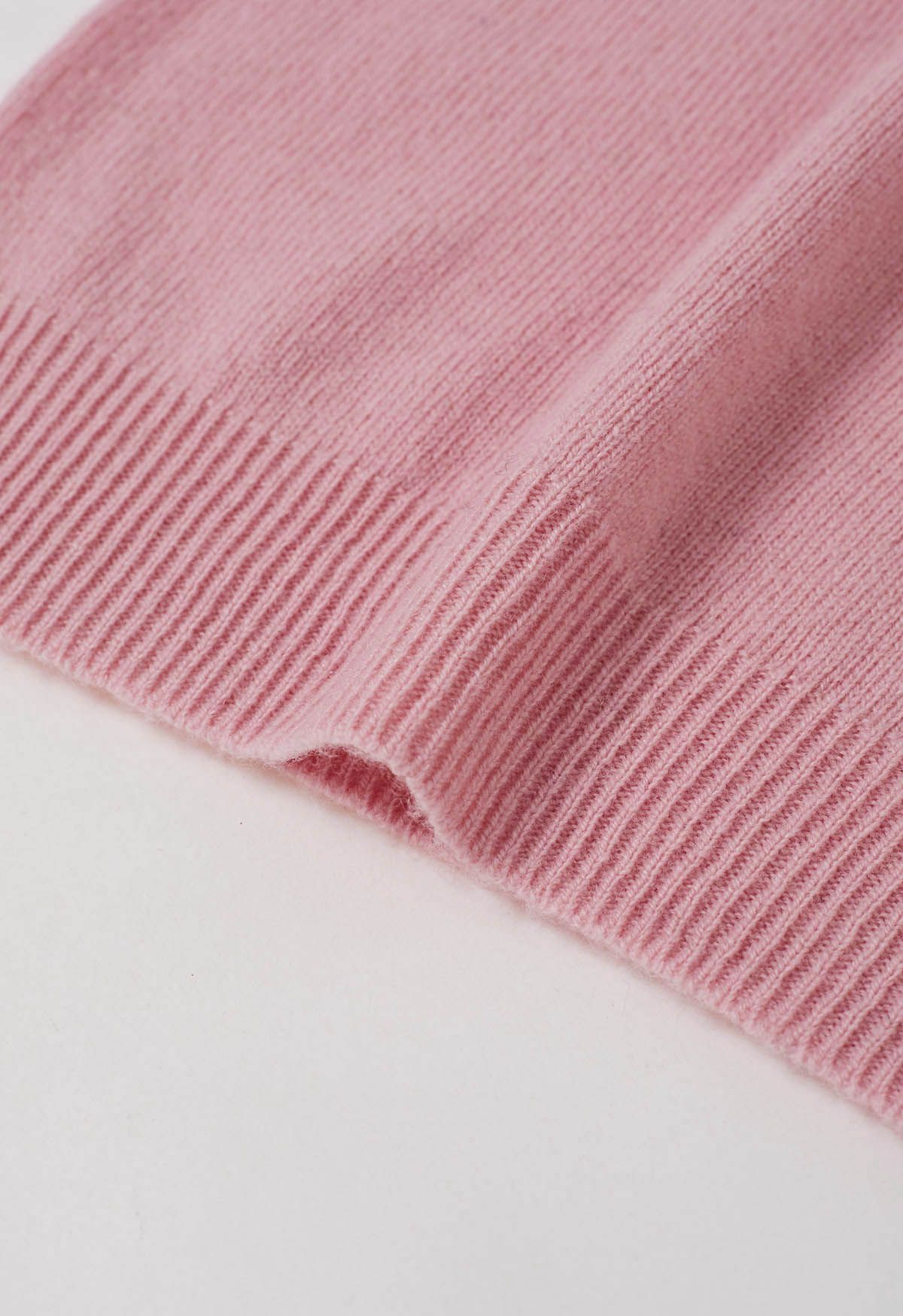 Heartwarming Mock Neck Long-Sleeve Wool Sweater in Pink