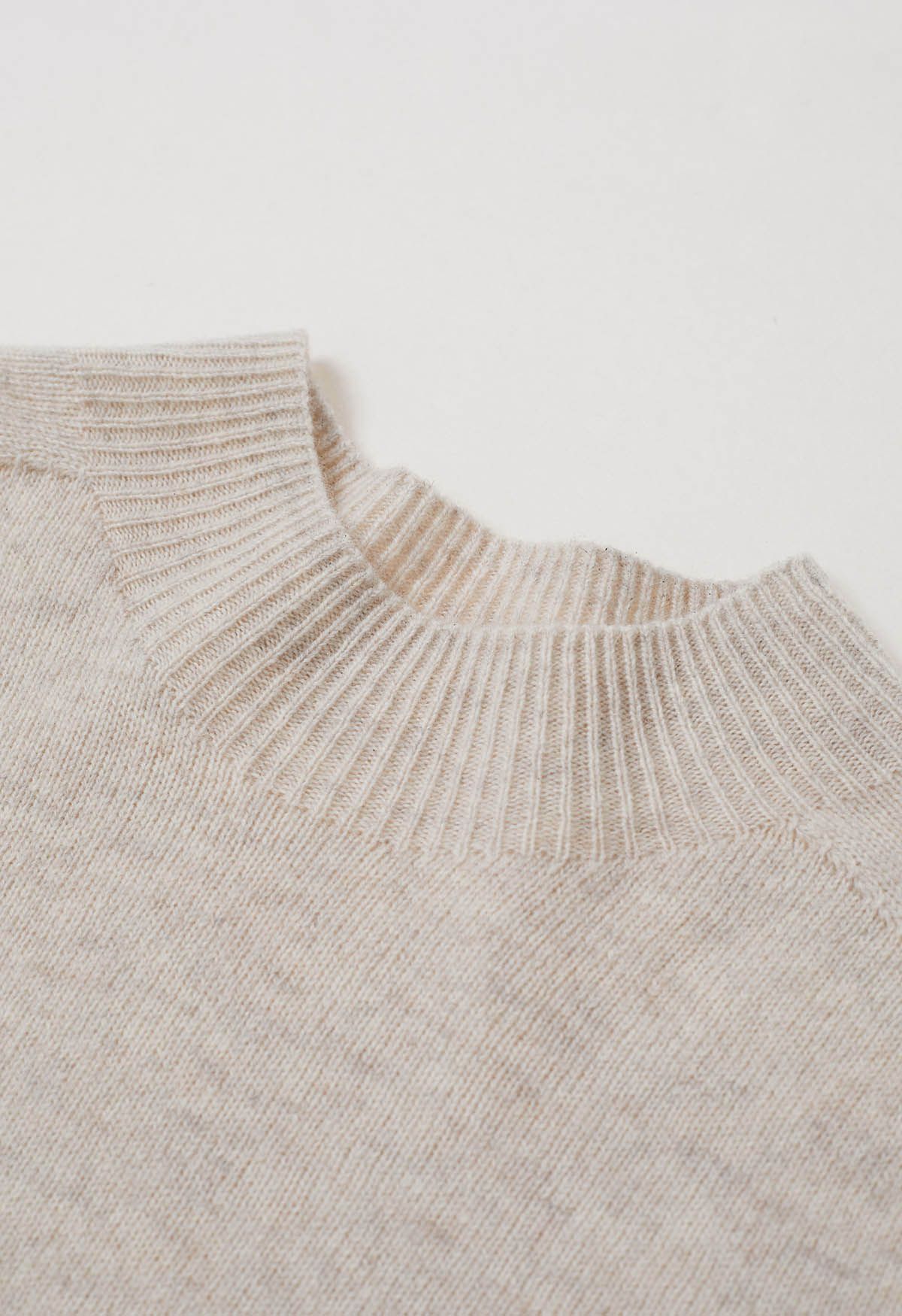 Heartwarming Mock Neck Long-Sleeve Wool Sweater in Linen