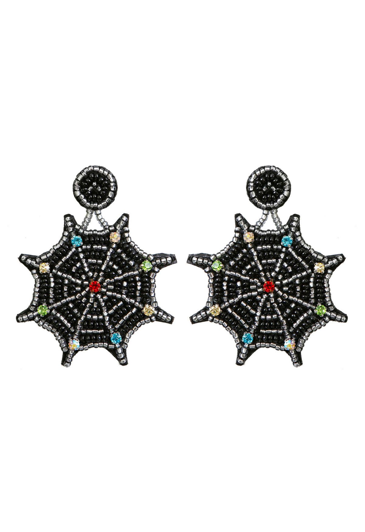 Multicolored Rhinestones Cobweb Earrings