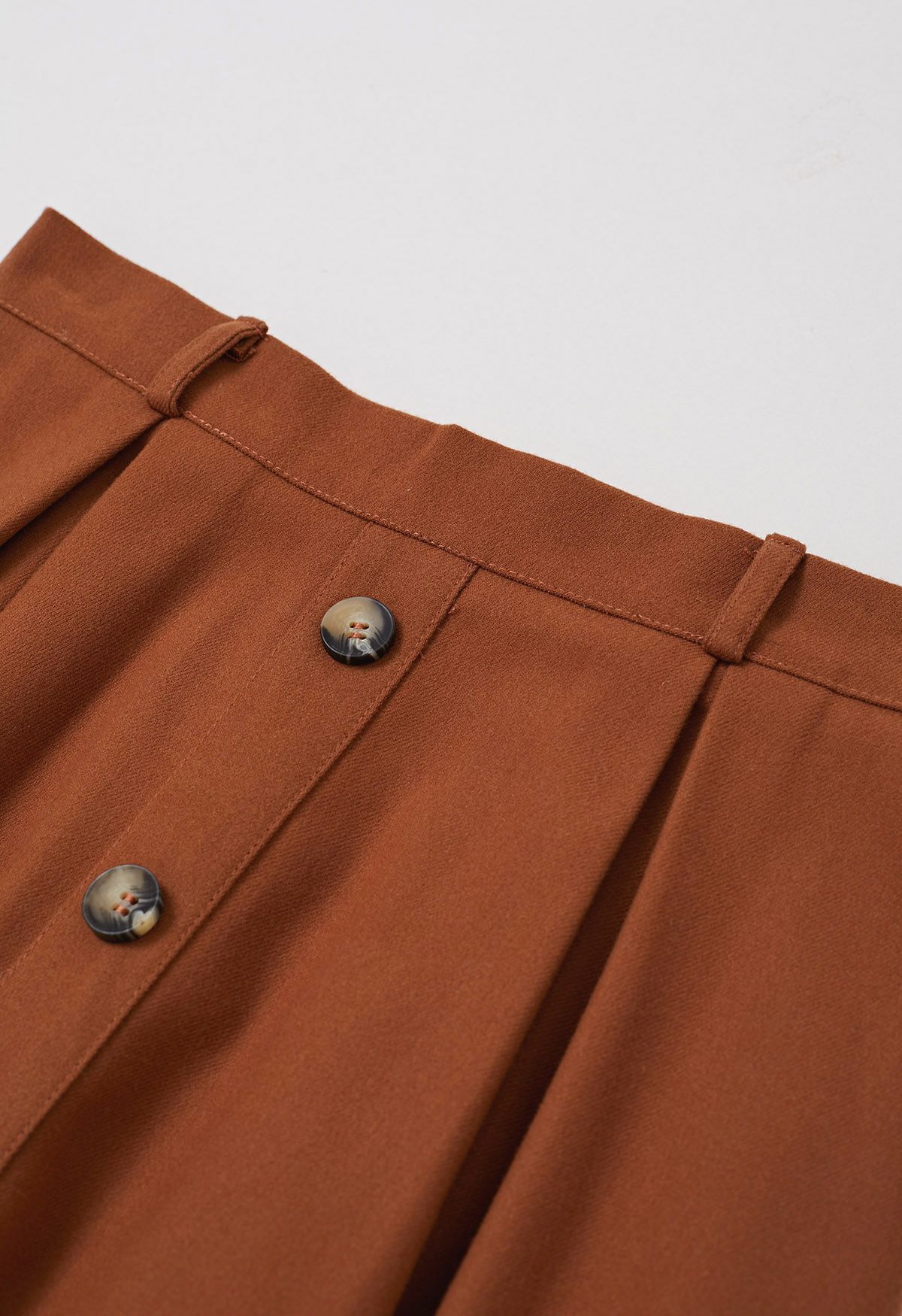 Vintage-Inspired Button Trim Pleated Midi Skirt in Pumpkin