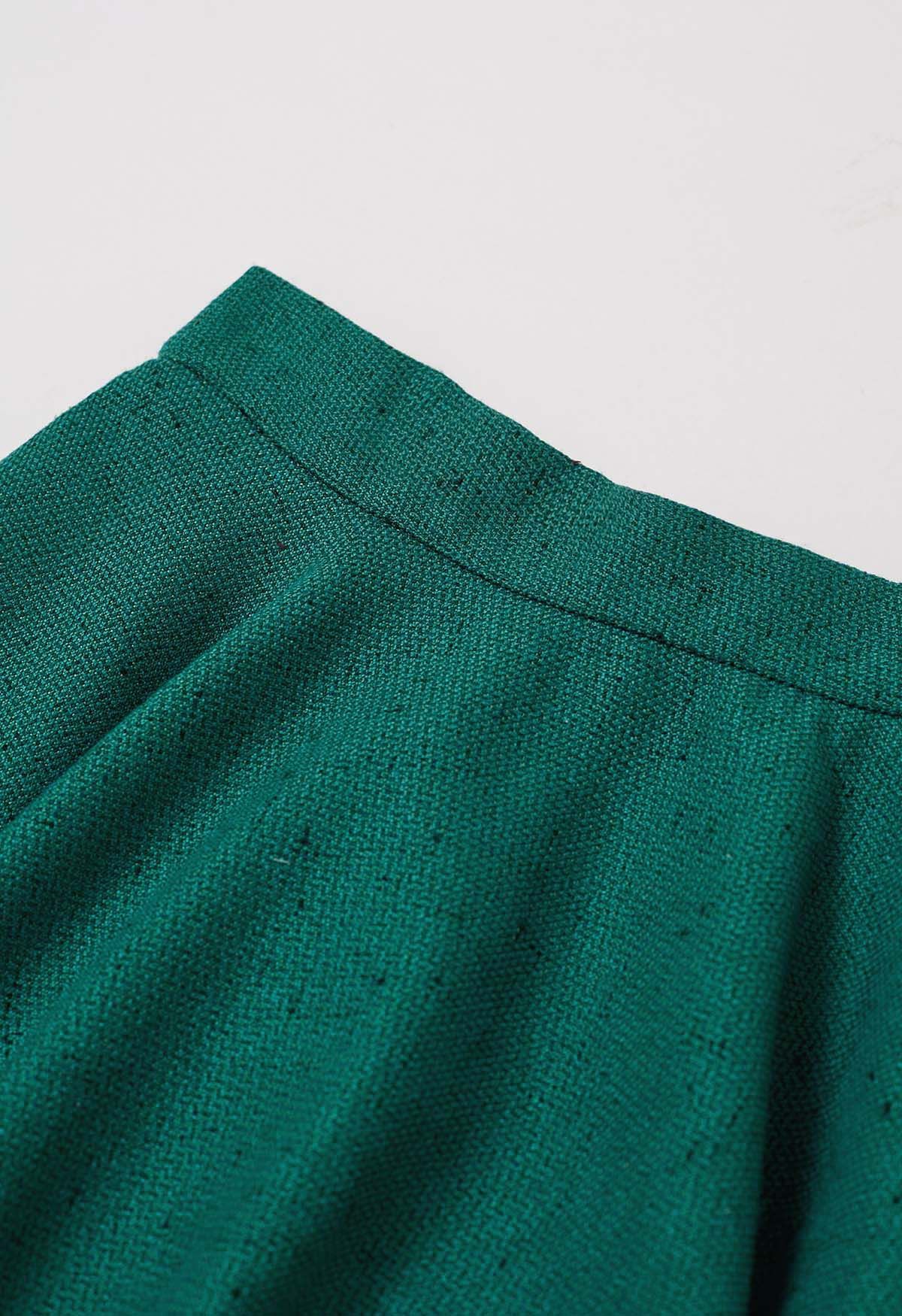 Autumn Edit Soft Tweed Flare Midi Skirt in Dark Green