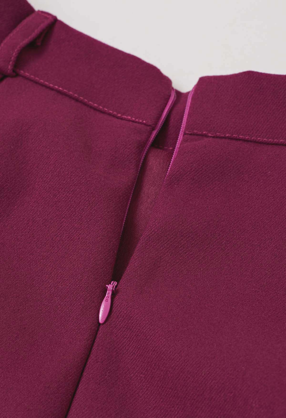 Vintage-Inspired Button Trim Pleated Midi Skirt in Berry