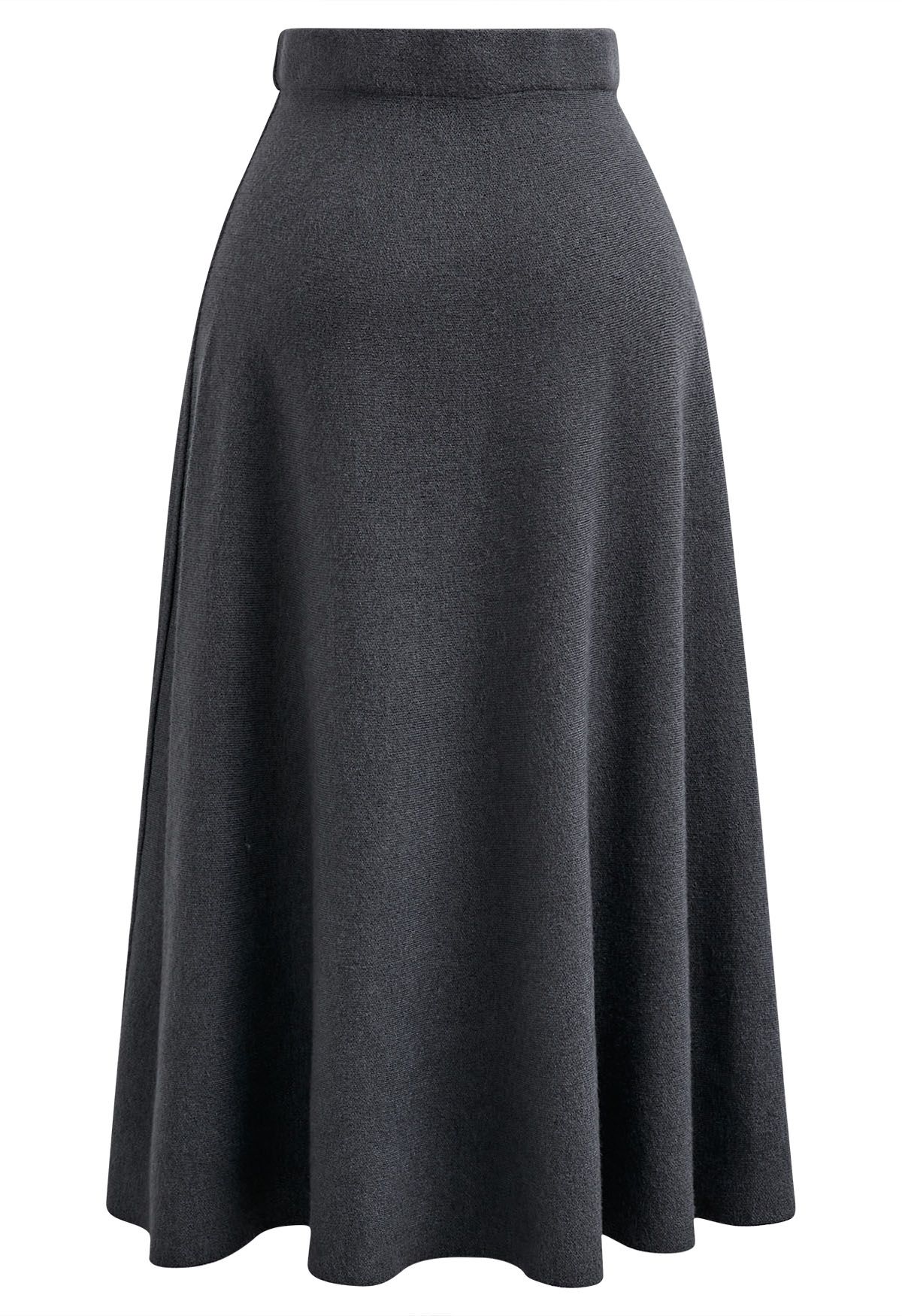 Solid Color A-Line Knit Midi Skirt in Smoke