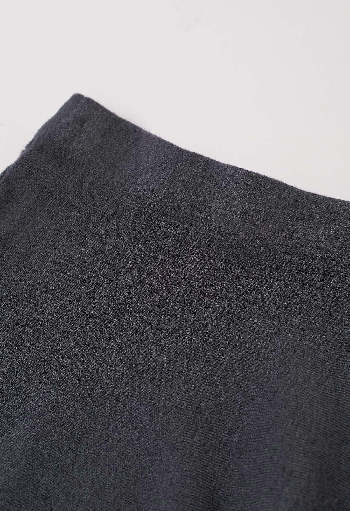 Solid Color A-Line Knit Midi Skirt in Smoke