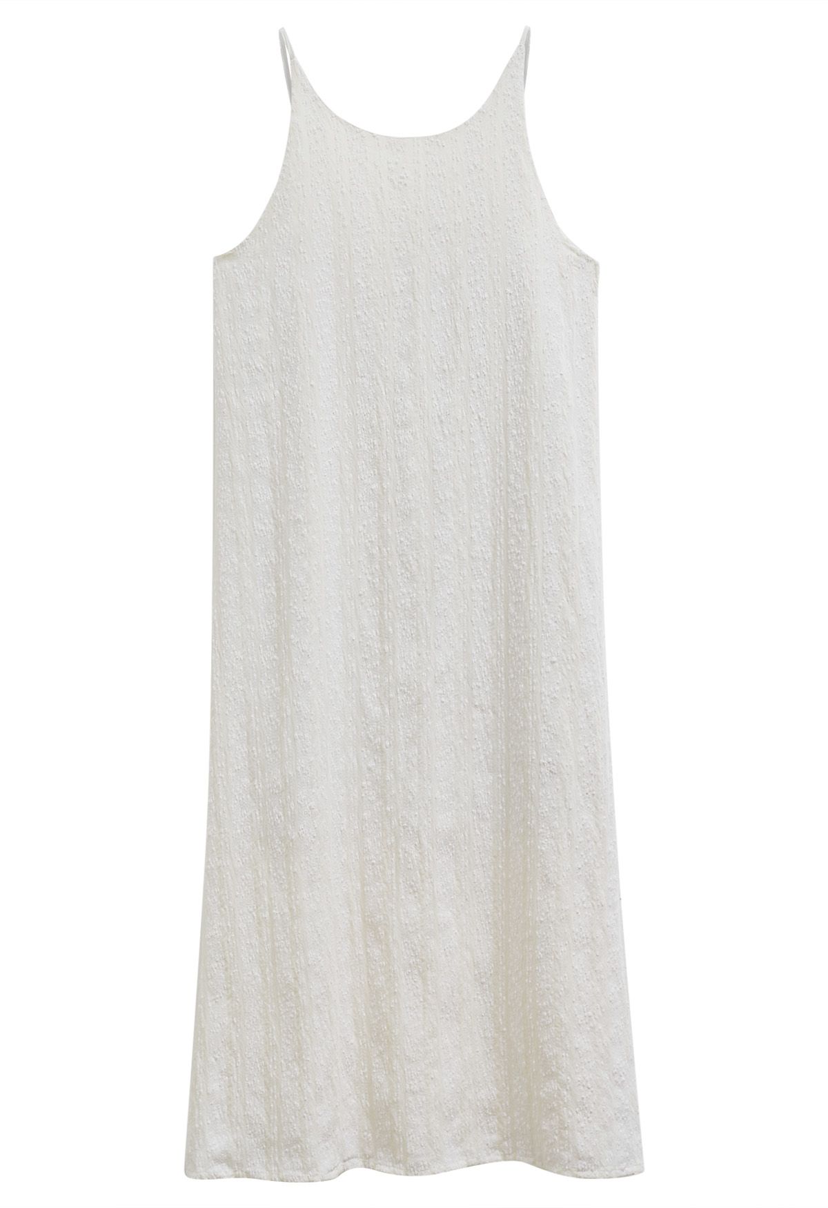 Wondrous Embossed Texture Tie-Strap Midi Dress in Ivory