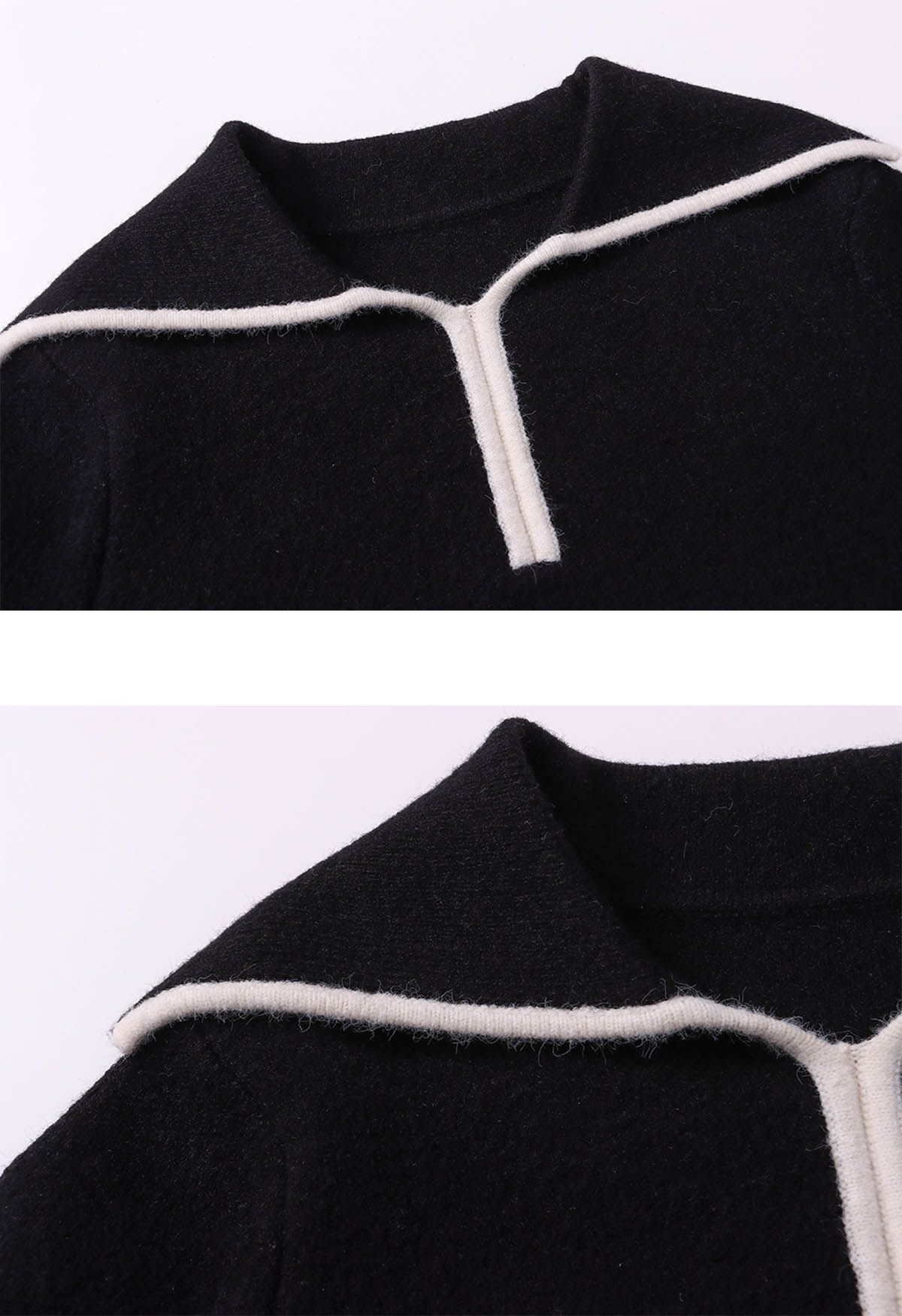 Contrast Detail Flap Collar Knit Sweater