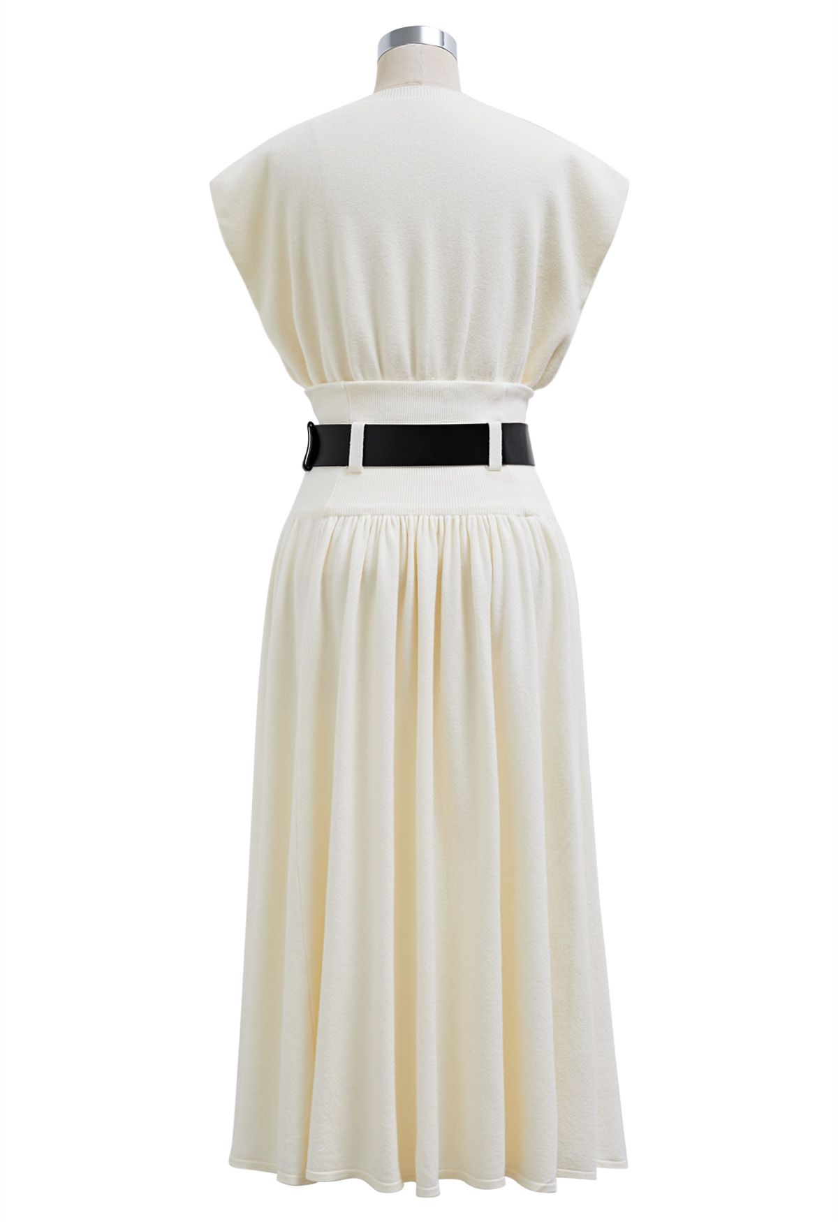 Gentle Knit Top and Belted High Waist Skirt Set in Cream