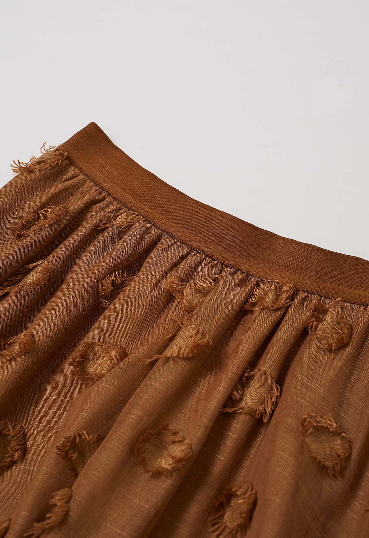 Tassel Spots Elastic Midi Skirt in Caramel