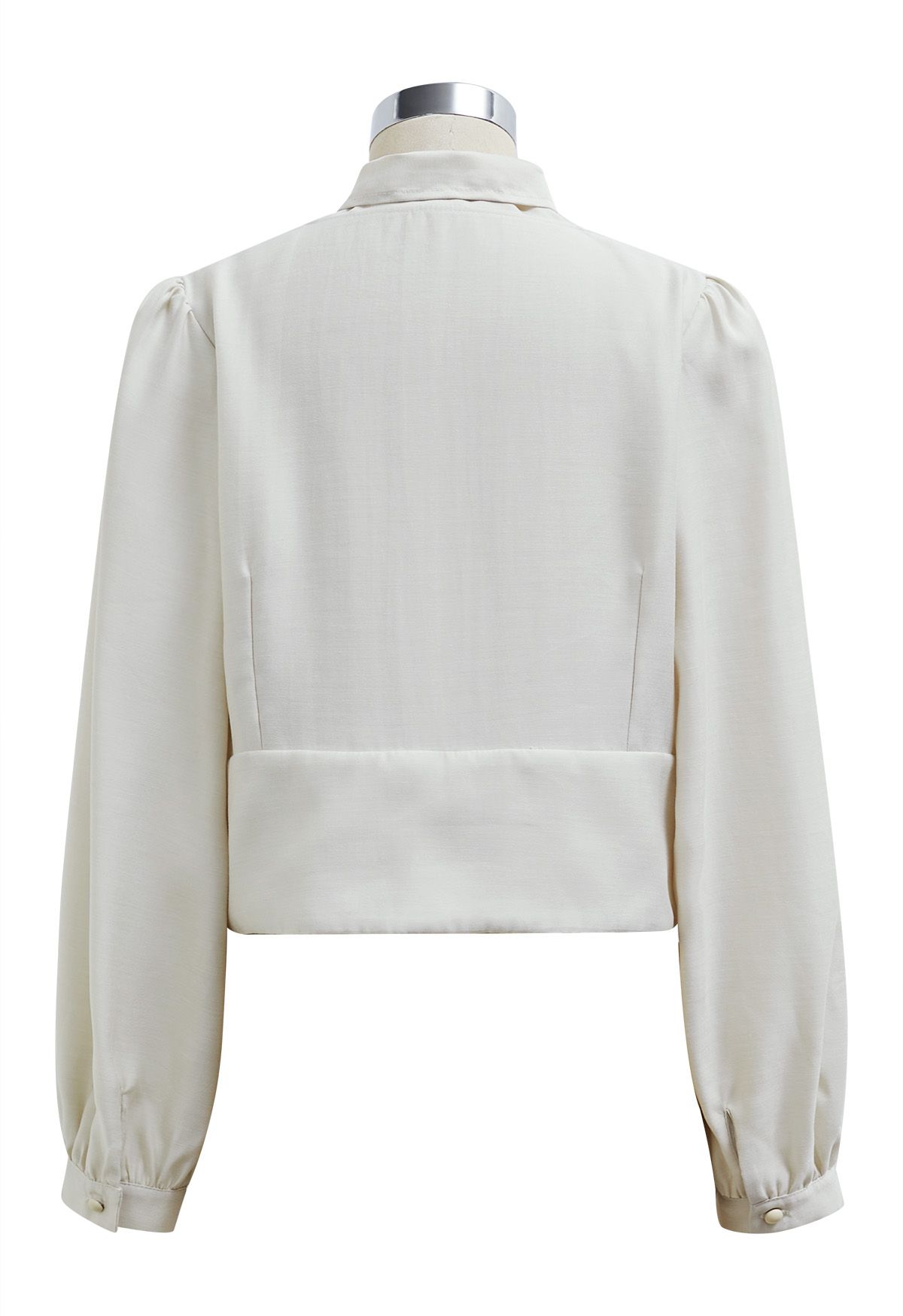 Bowknot Neck Buttoned Crop Shirt in Ivory