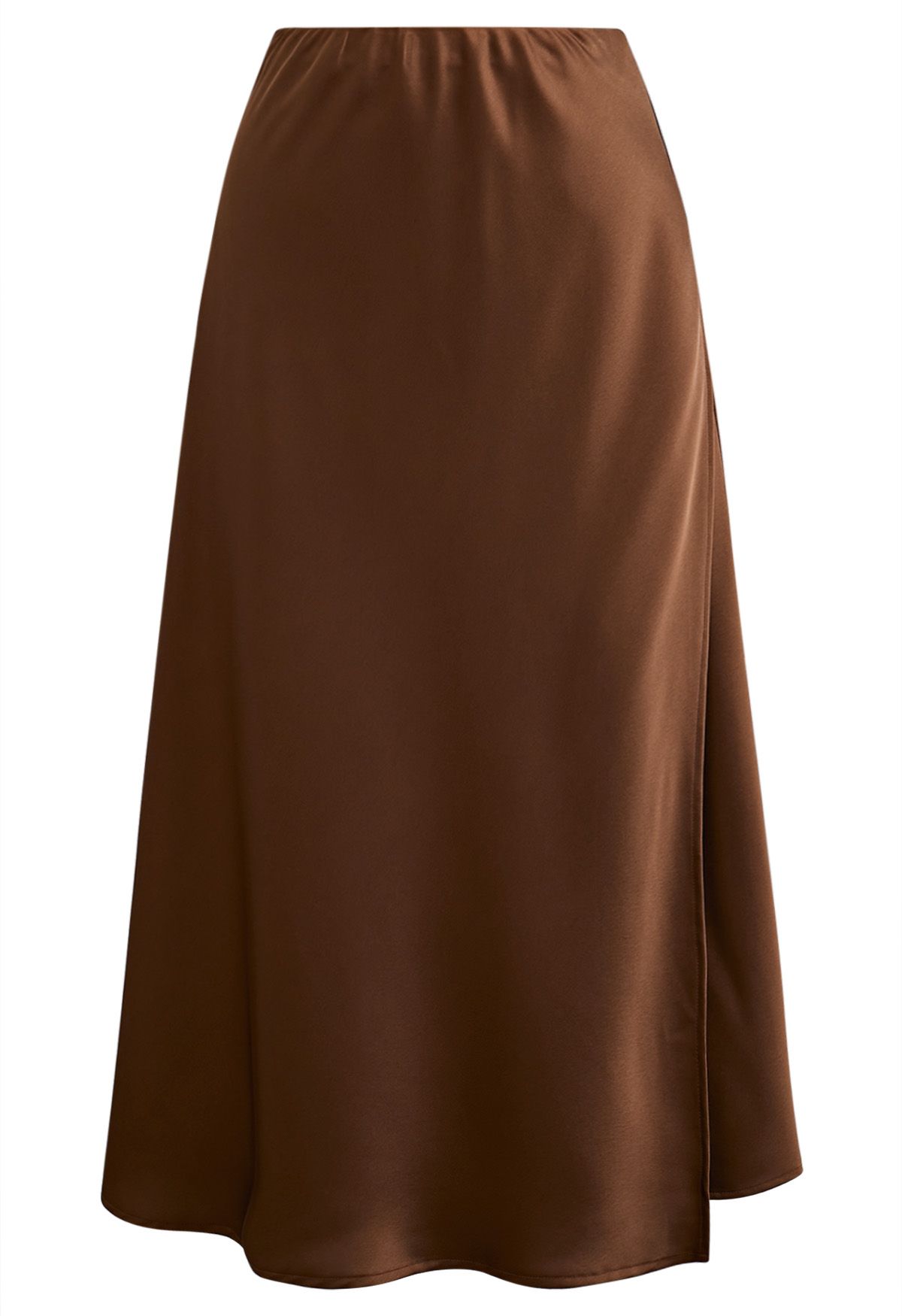 Satin Elegance Front Flap Maxi Skirt in Caramel