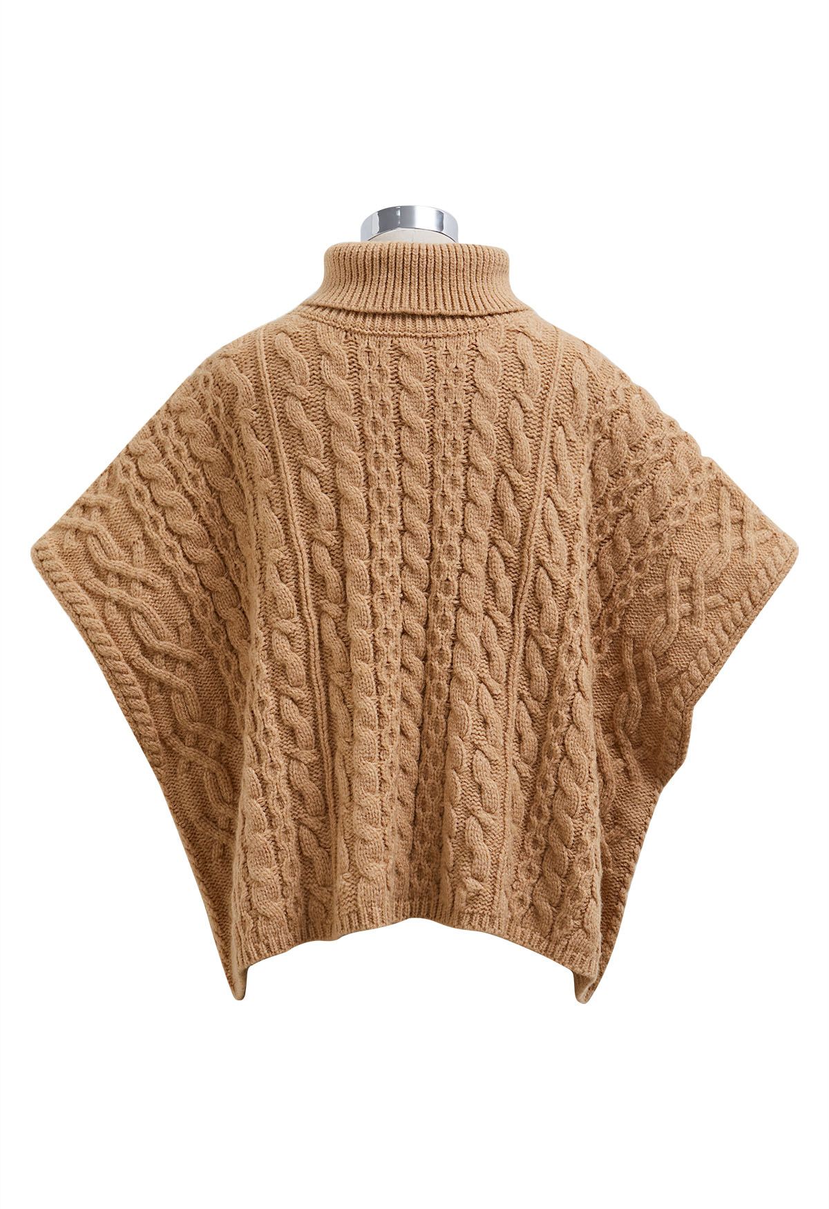 Warmth Turtleneck Cable Knit Cape Sweater in Camel