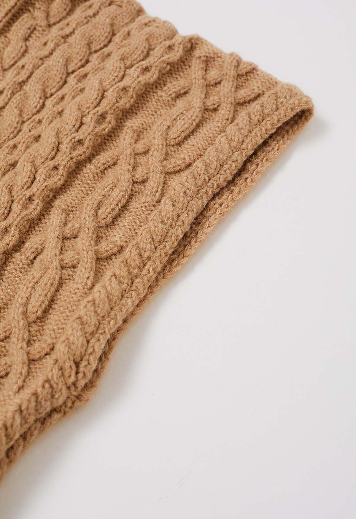 Warmth Turtleneck Cable Knit Cape Sweater in Camel