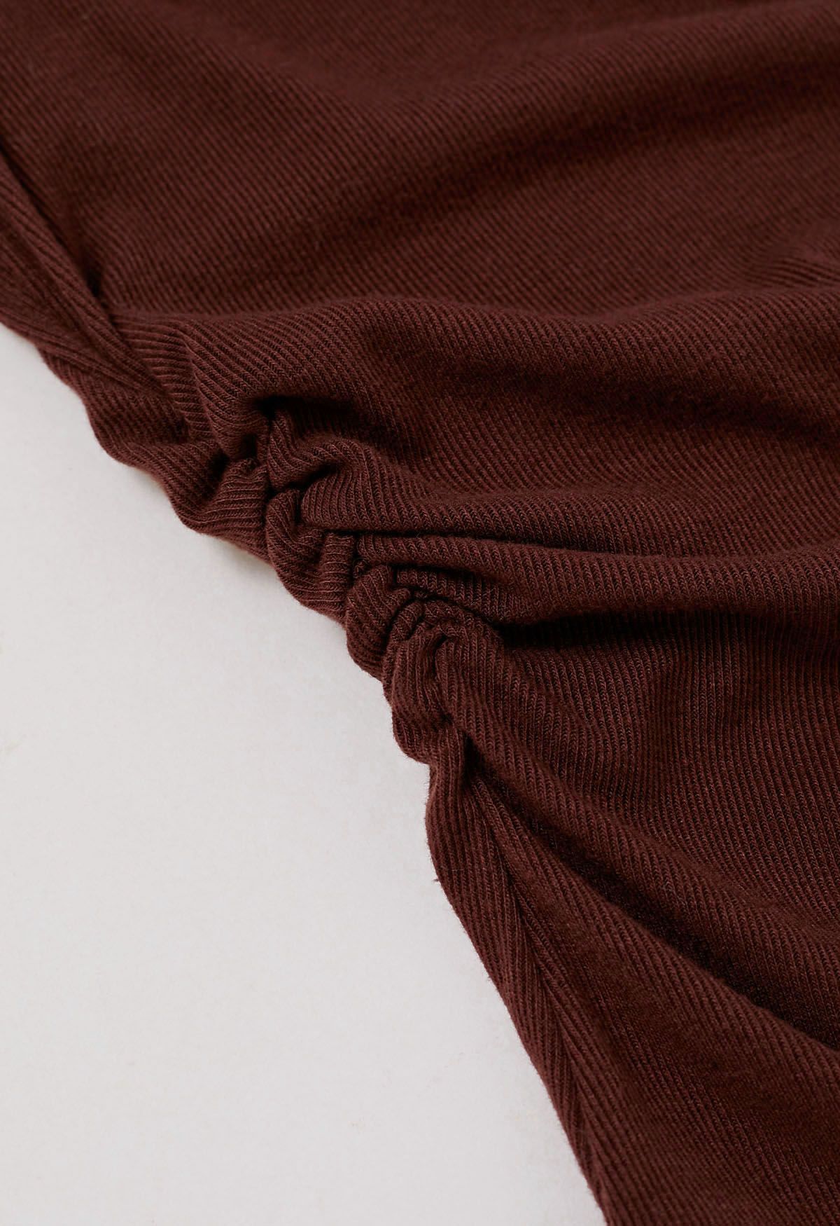 Asymmetrical Neckline Ruched Detail Top in Burgundy