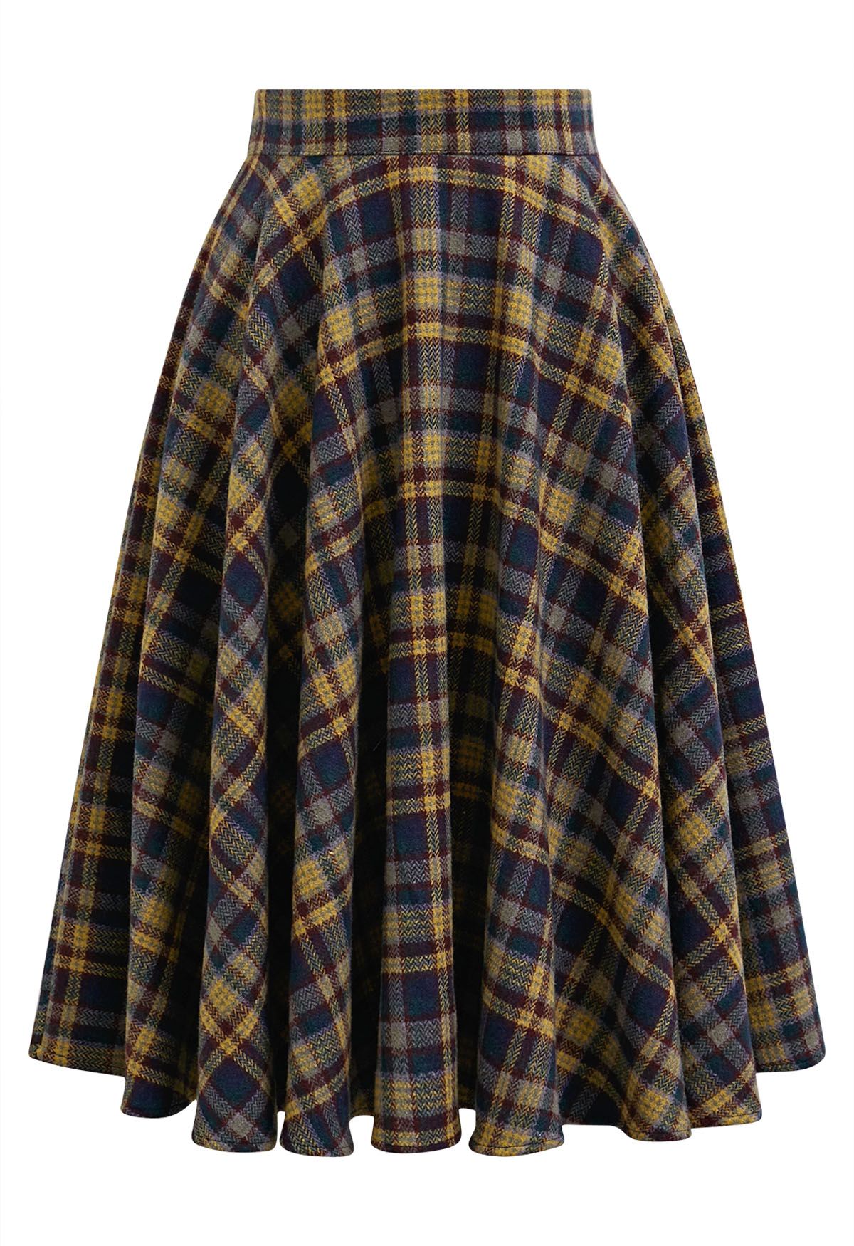 Effortless Plaid Pattern A-Line Skirt in Mustard