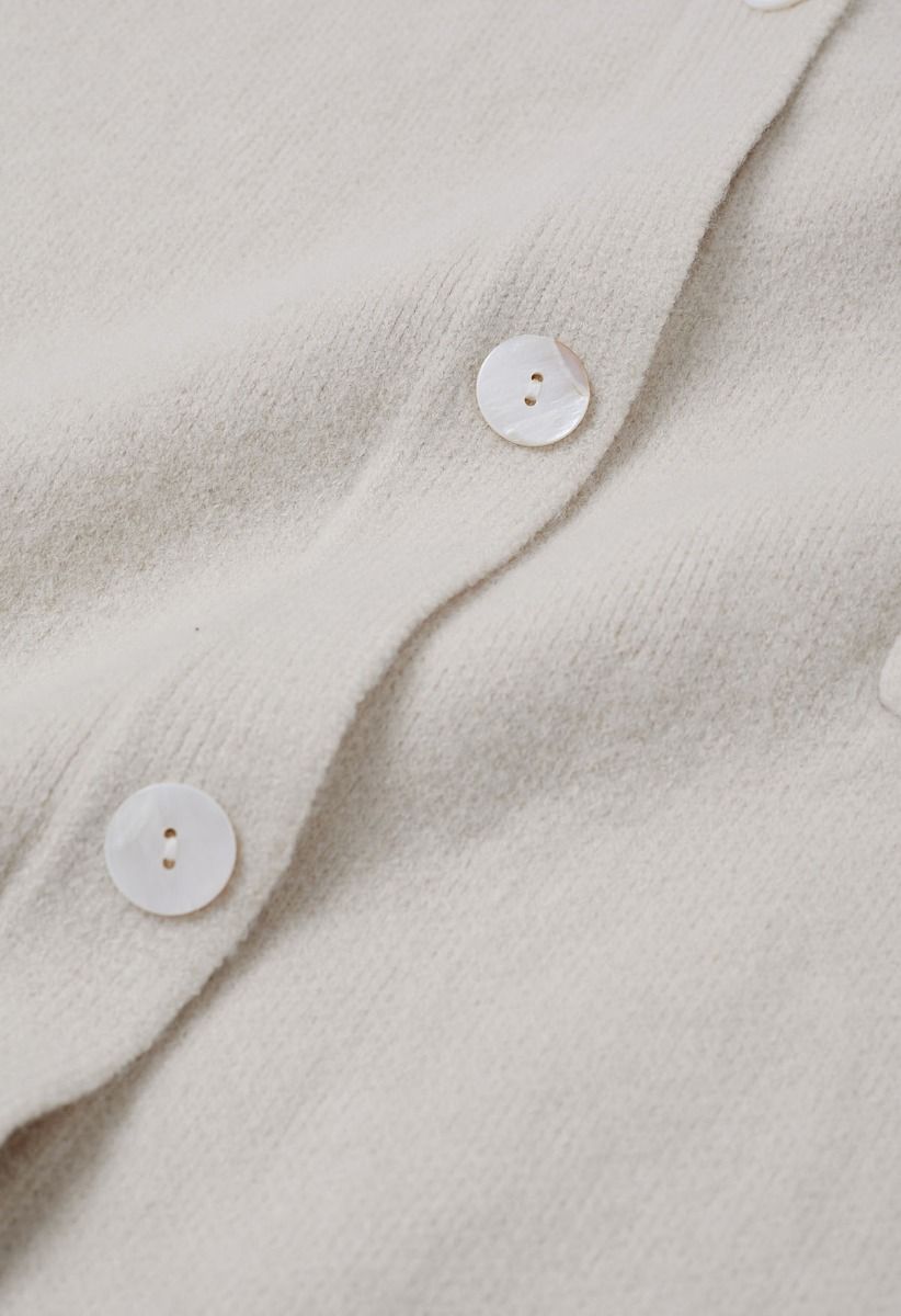 Relaxed Patch-Pocket Button Down Cardigan in Ivory