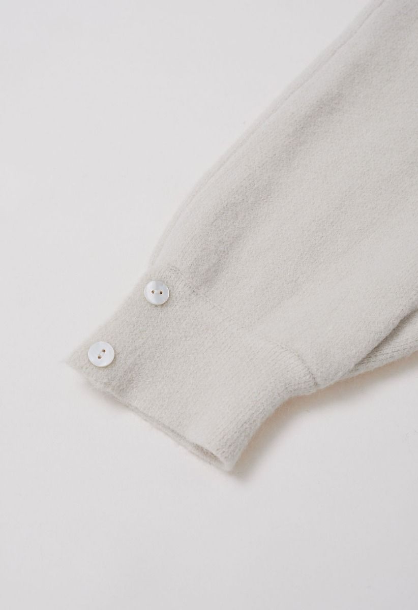 Relaxed Patch-Pocket Button Down Cardigan in Ivory