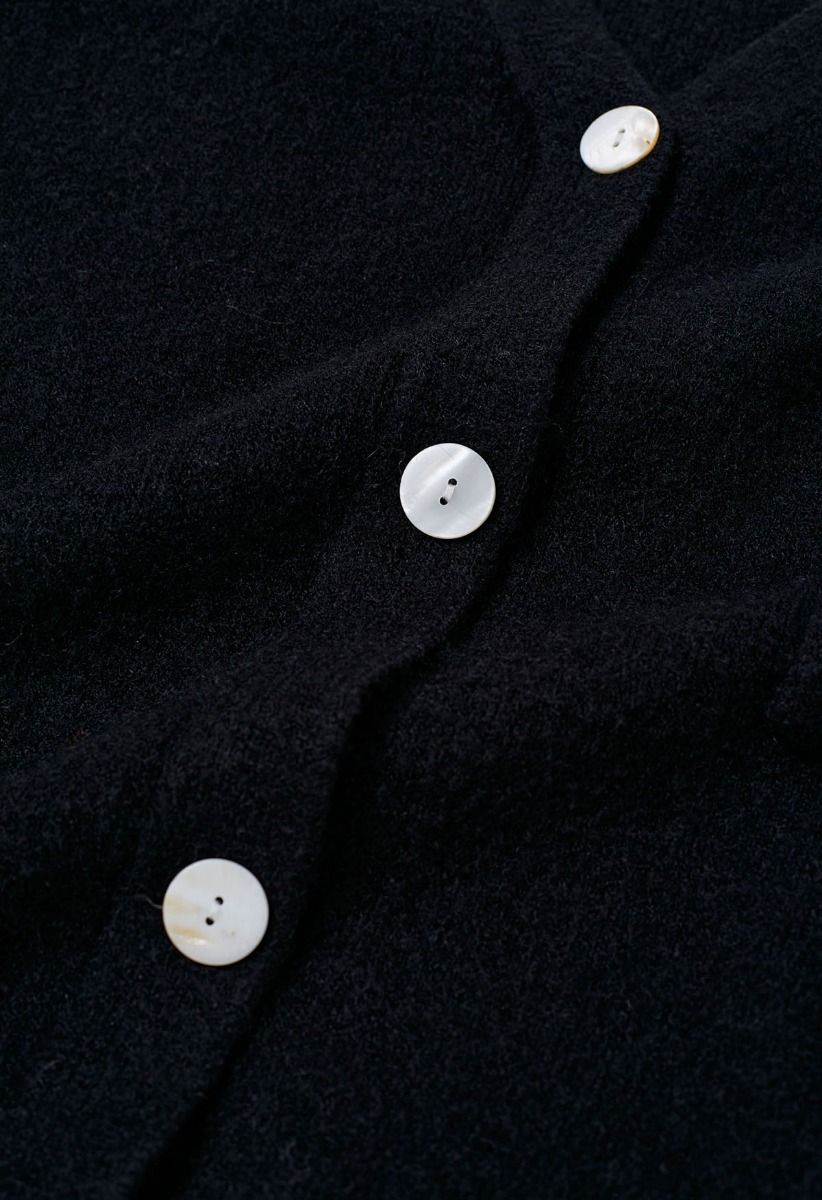 Relaxed Patch-Pocket Button Down Cardigan in Black