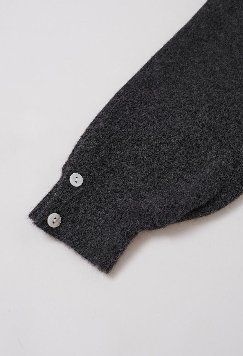 Relaxed Patch-Pocket Button Down Cardigan in Smoke