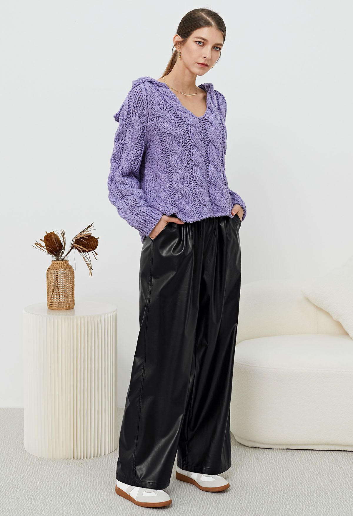 City Stroll Faux Leather Drawstring Pants in Black