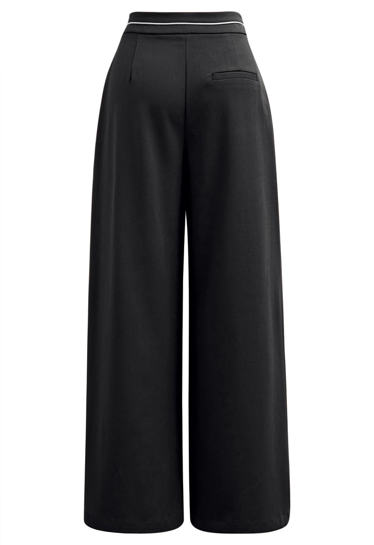 Contrast Piping Buttoned Pleats Palazzo Pants in Black