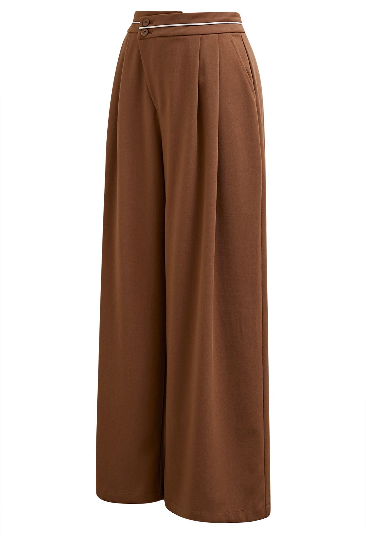 Contrast Piping Buttoned Pleats Palazzo Pants in Pumpkin