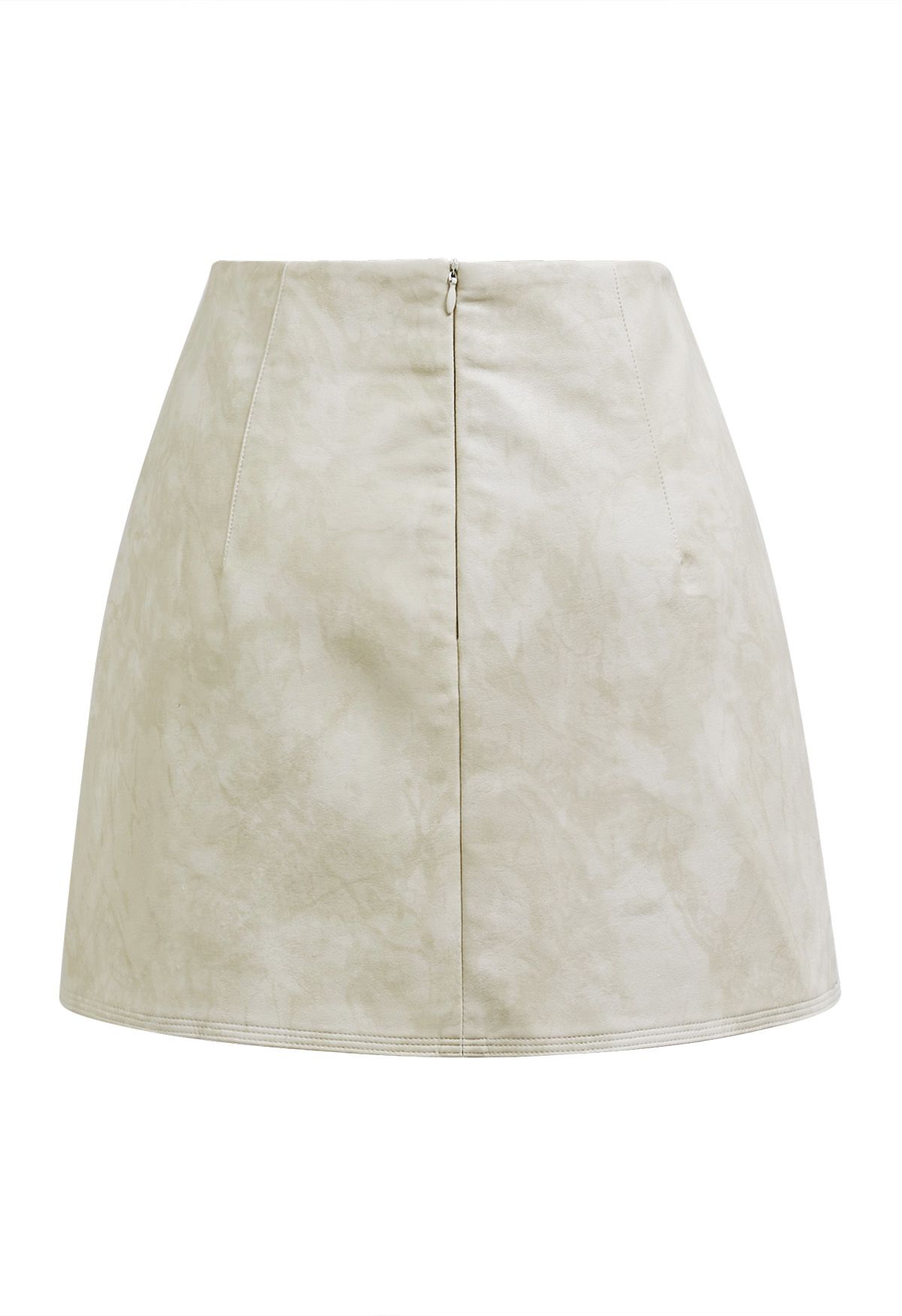 Marble Beads Decor Faux Leather Mini Skirt in Ivory