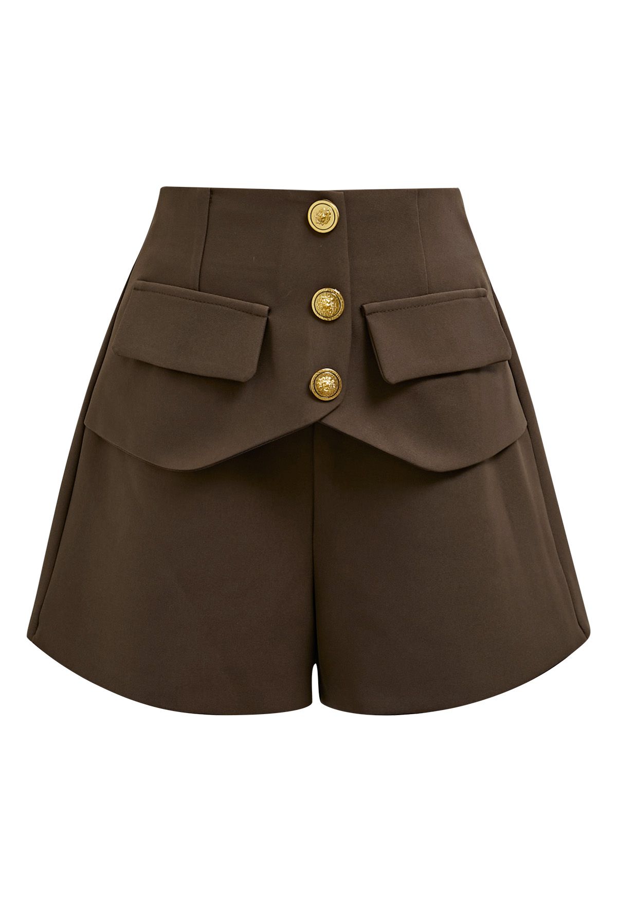 Urban Ease Golden Button Flap Shorts in Brown