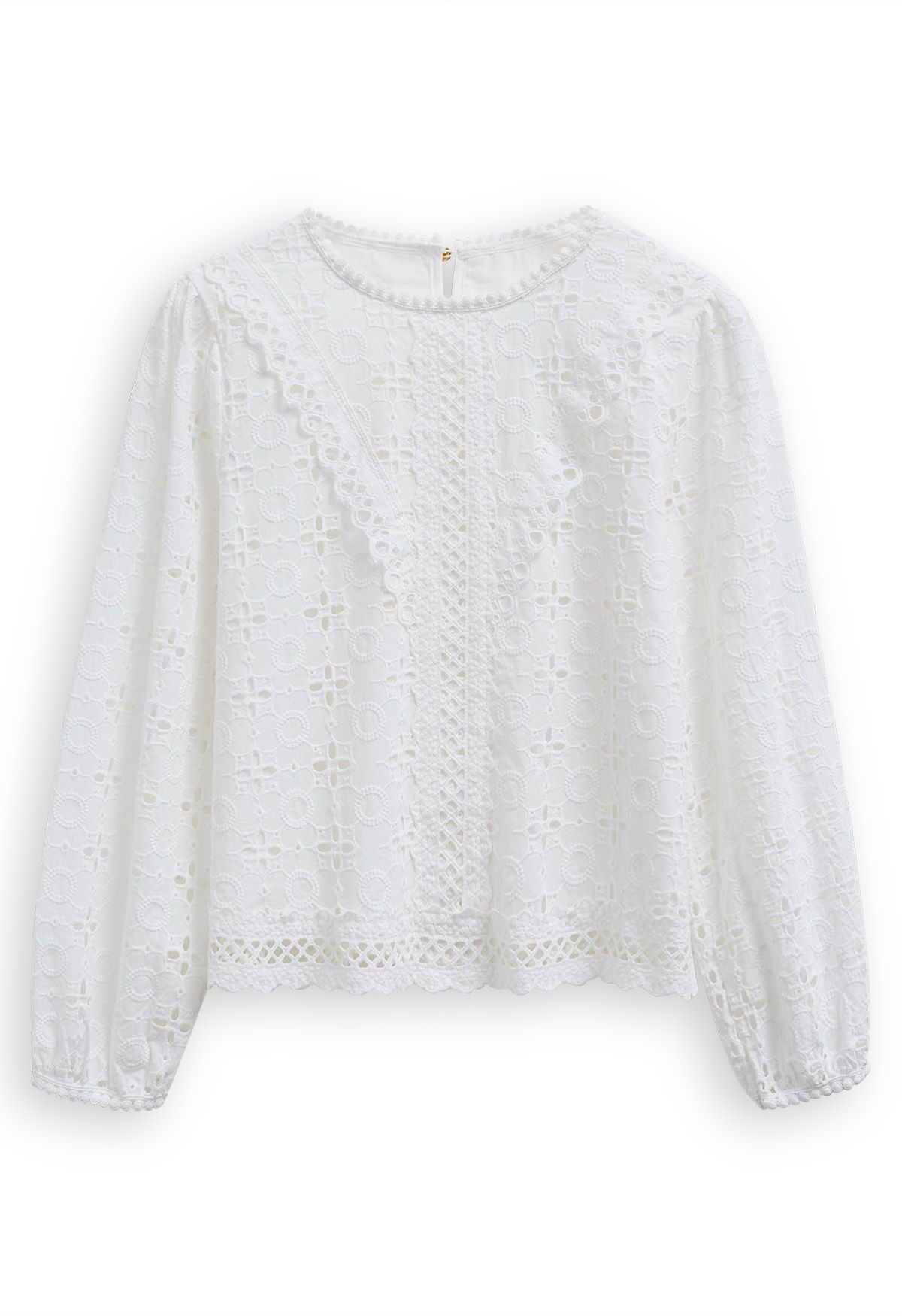 Intricate Petals Eyelet Embroidery Cotton Top in White