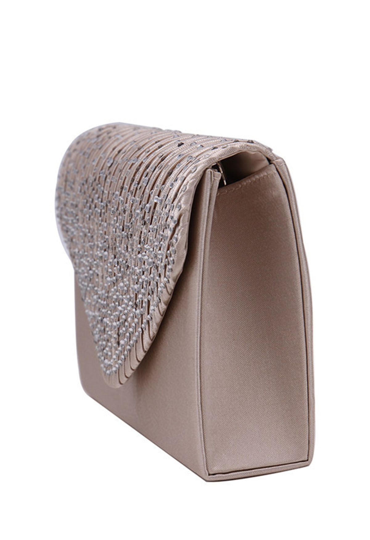 Rhinestone Embellished Satin Envelope Bag in Apricot